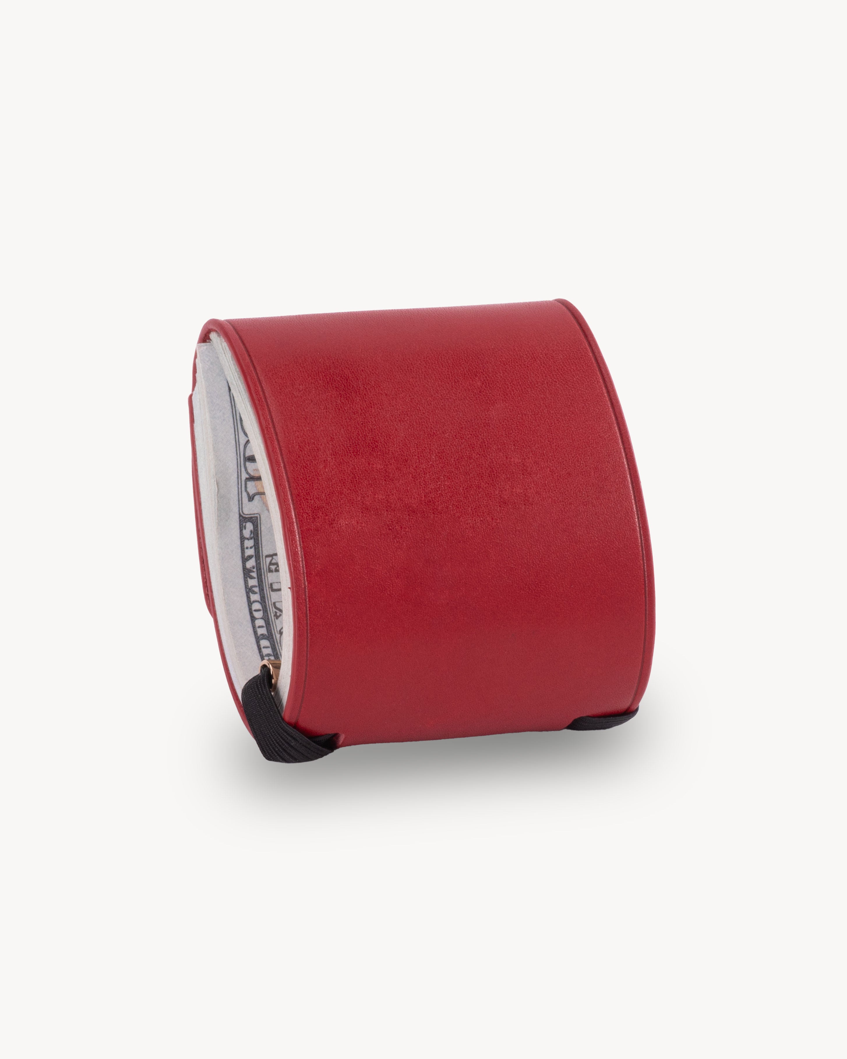 Red full grain leather cash wrap wallet detail view 3