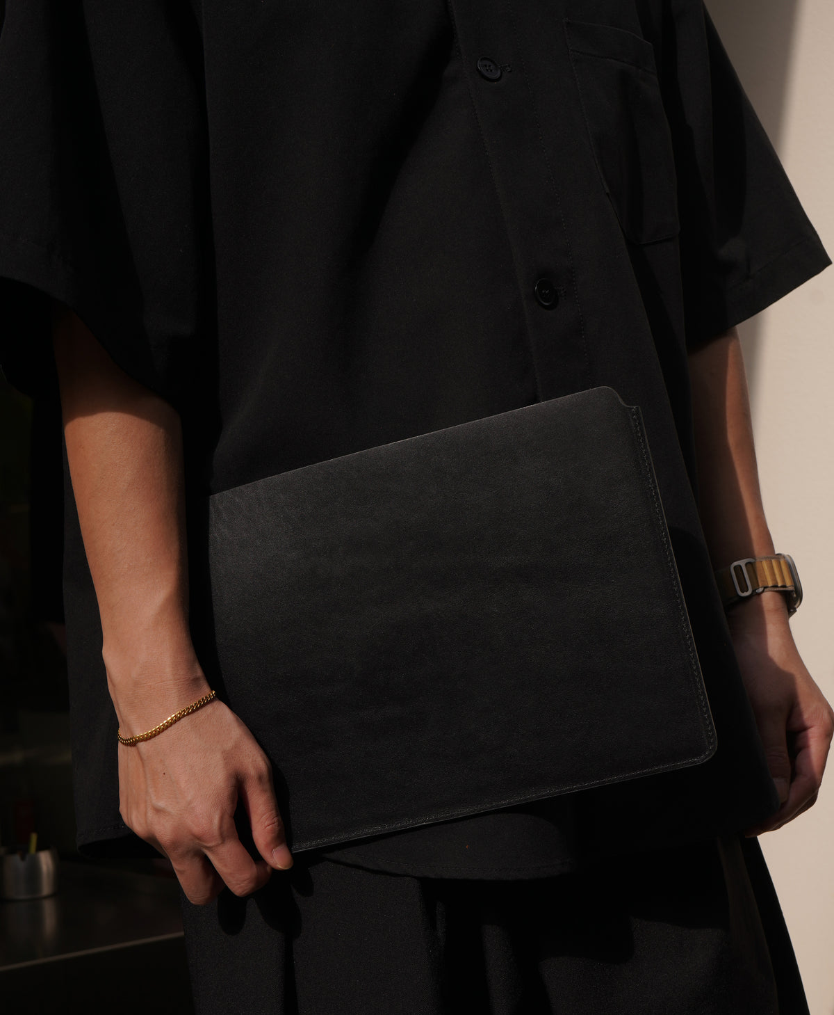 Black Glossy Finished Full-Grain LeatherLaptop Sleeve