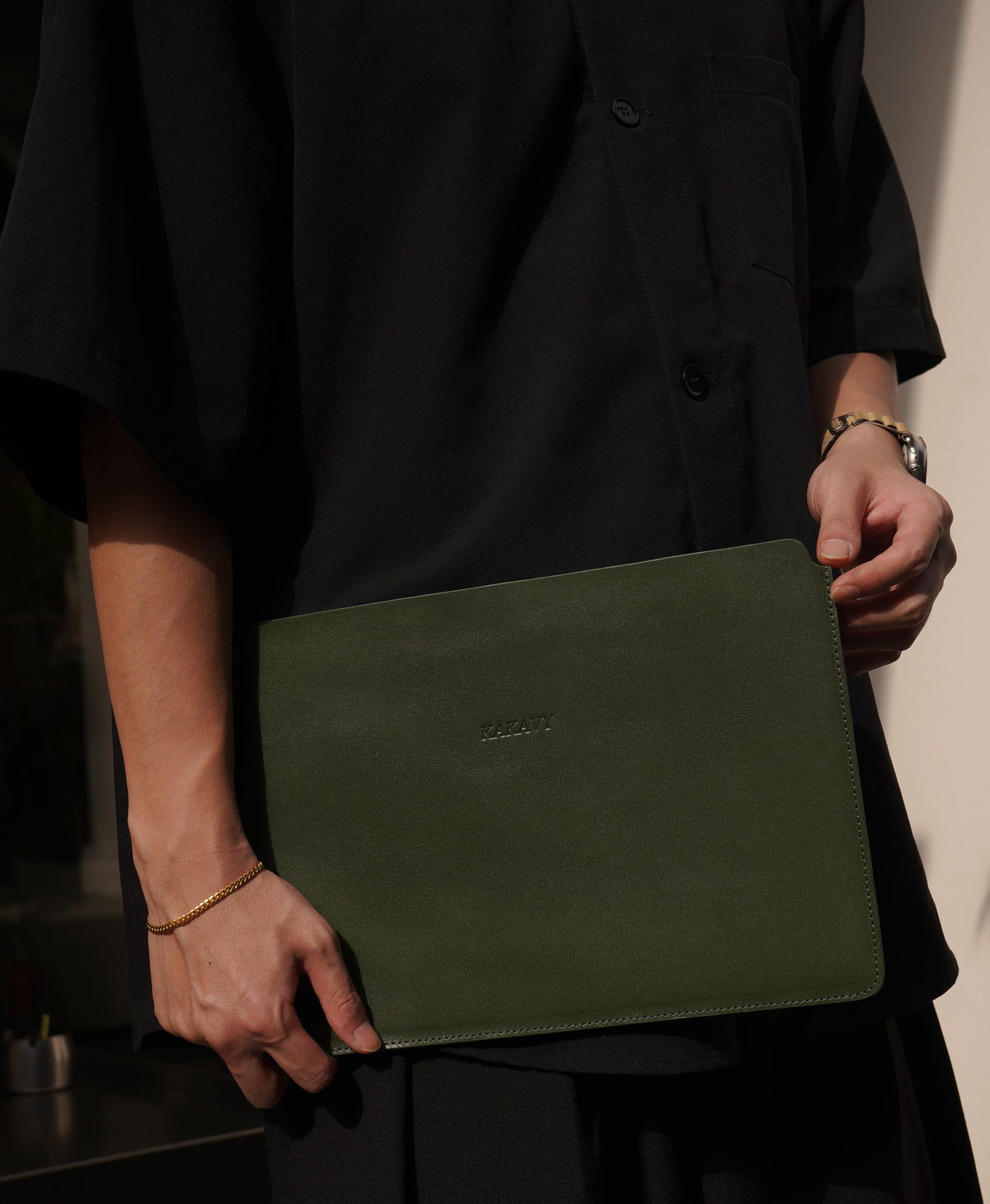 Forest Green Glossy Finished Full-Grain Leather Laptop Sleeve