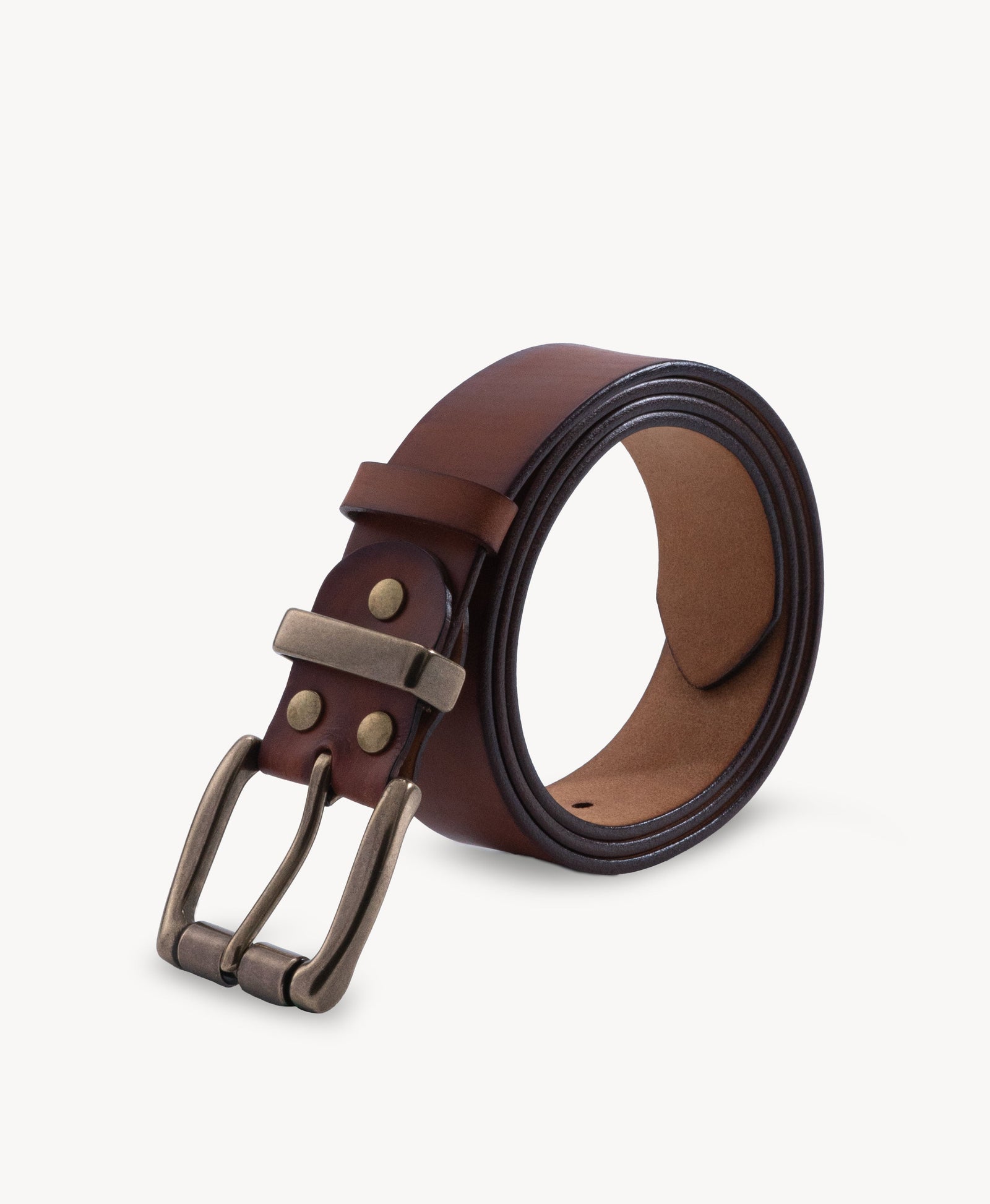 Chestnut Vegetable-Tanned Top-Grain Leather Belt with Heavy Brass Buckle