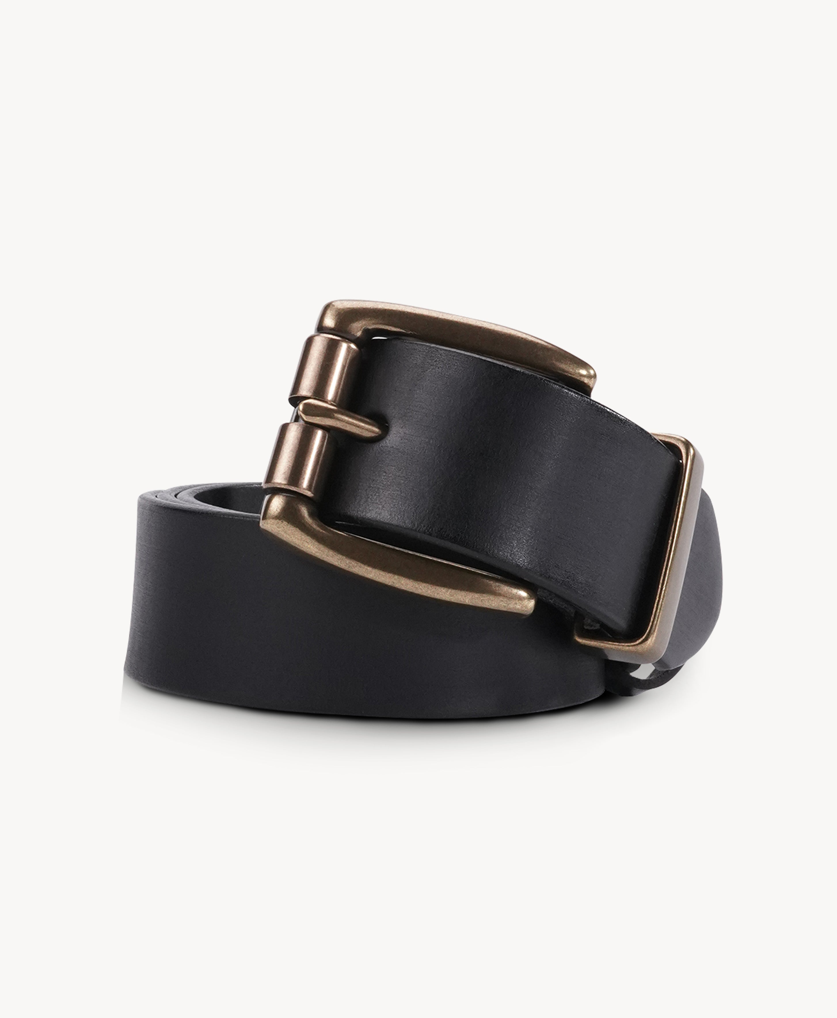 Black Vegetable-Tanned Top-Grain Leather Belt with Heavy Brass Buckle - product view 6