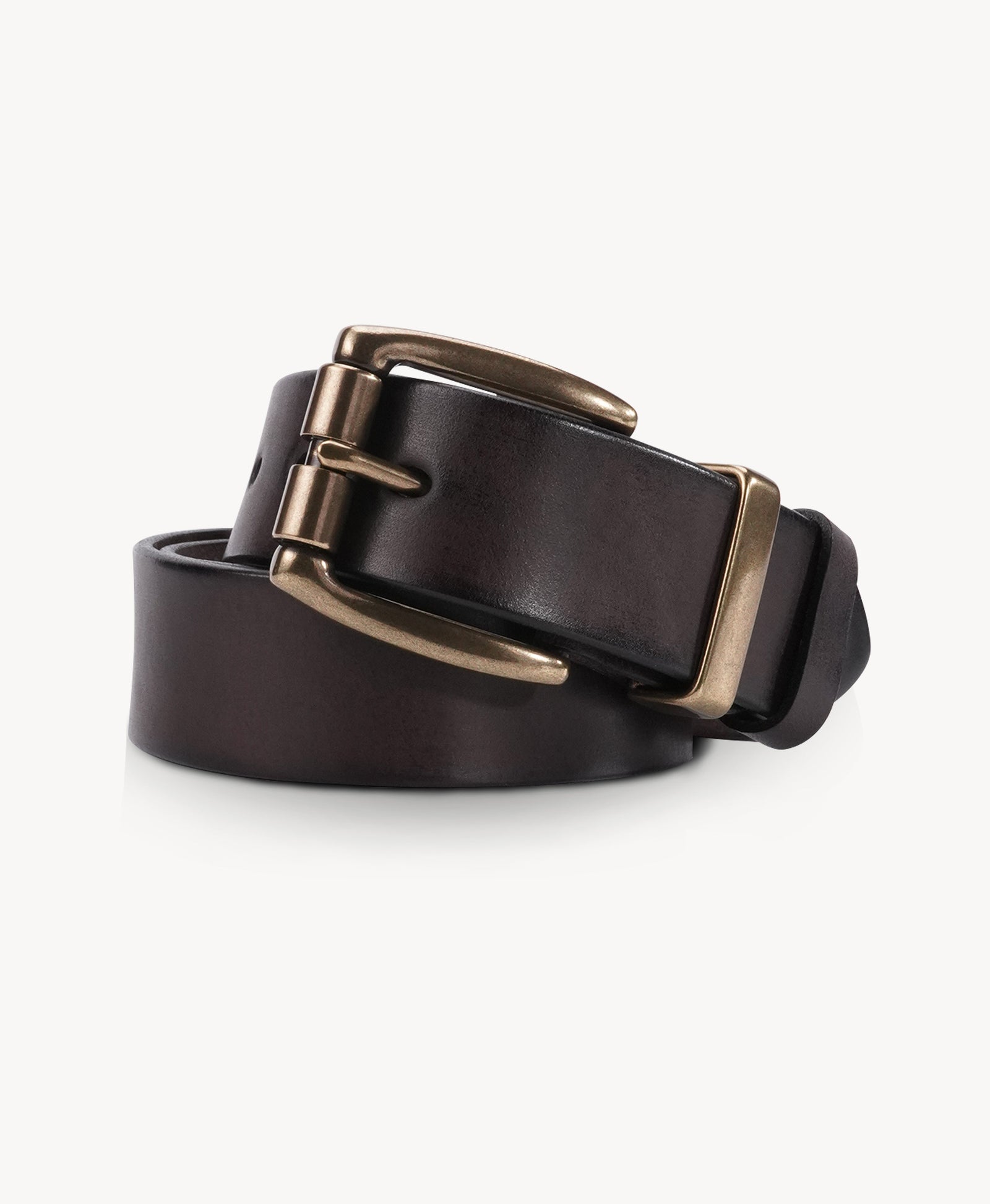 Dark Brown Vegetable-Tanned Top-Grain Leather Belt with Heavy Brass Buckle - product view 4