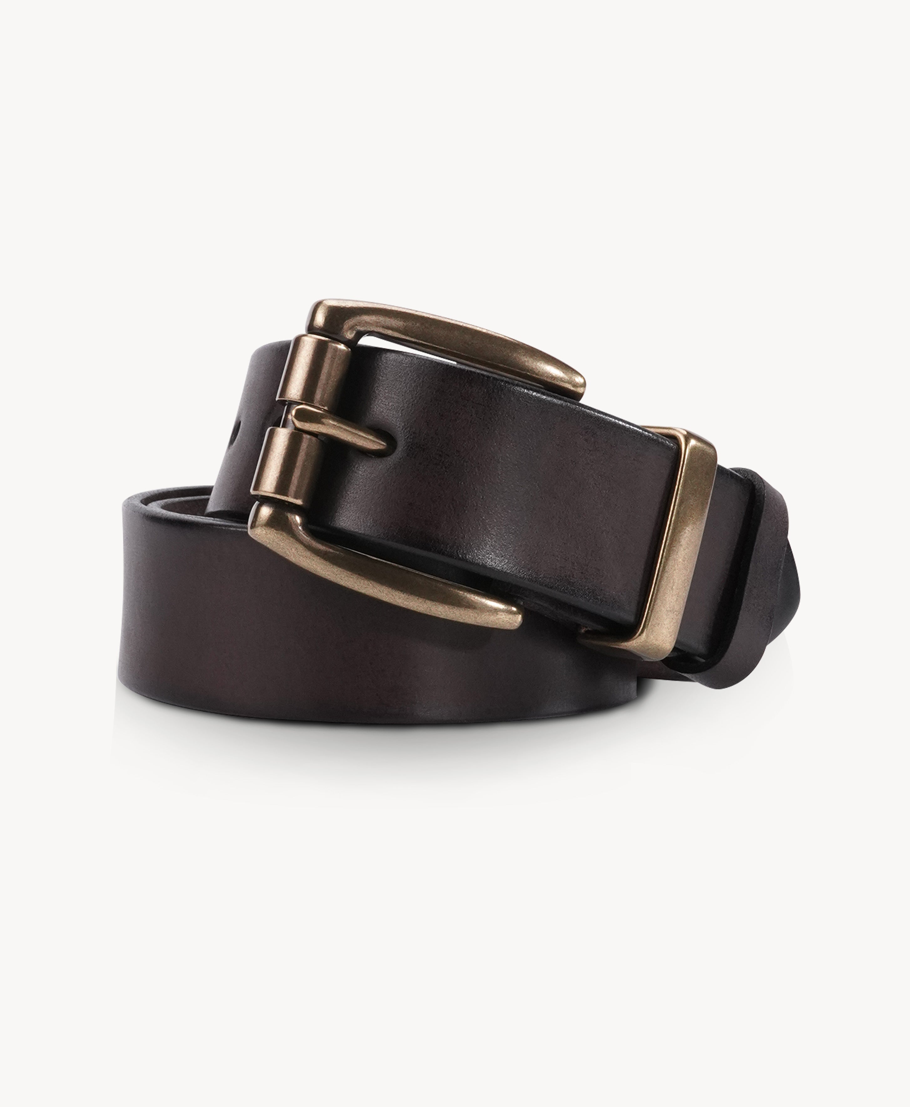 Dark Brown Vegetable-Tanned Top-Grain Leather Belt with Heavy Brass Buckle - product view 4