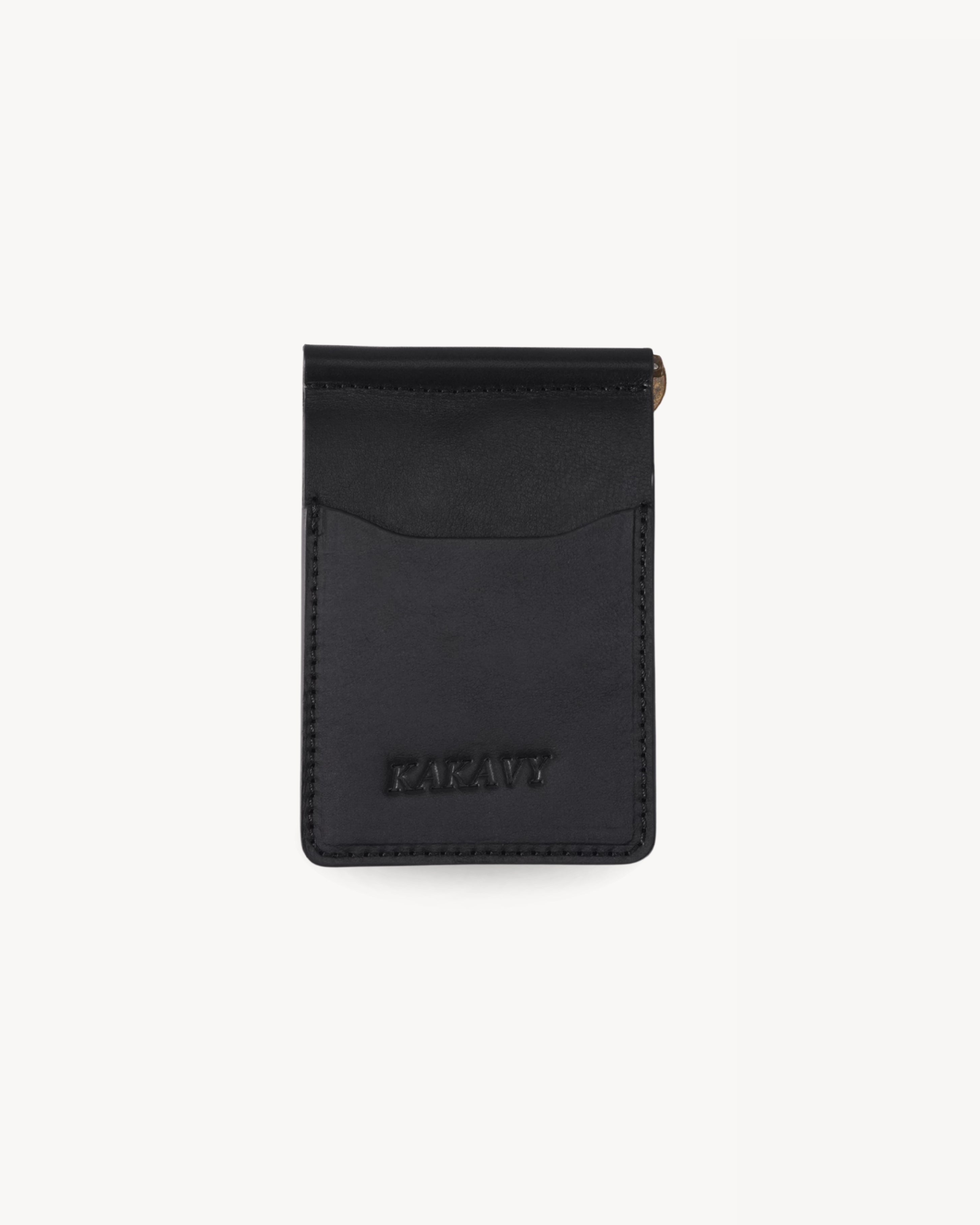 Black Full-Grain Leather Money Clip Wallet
