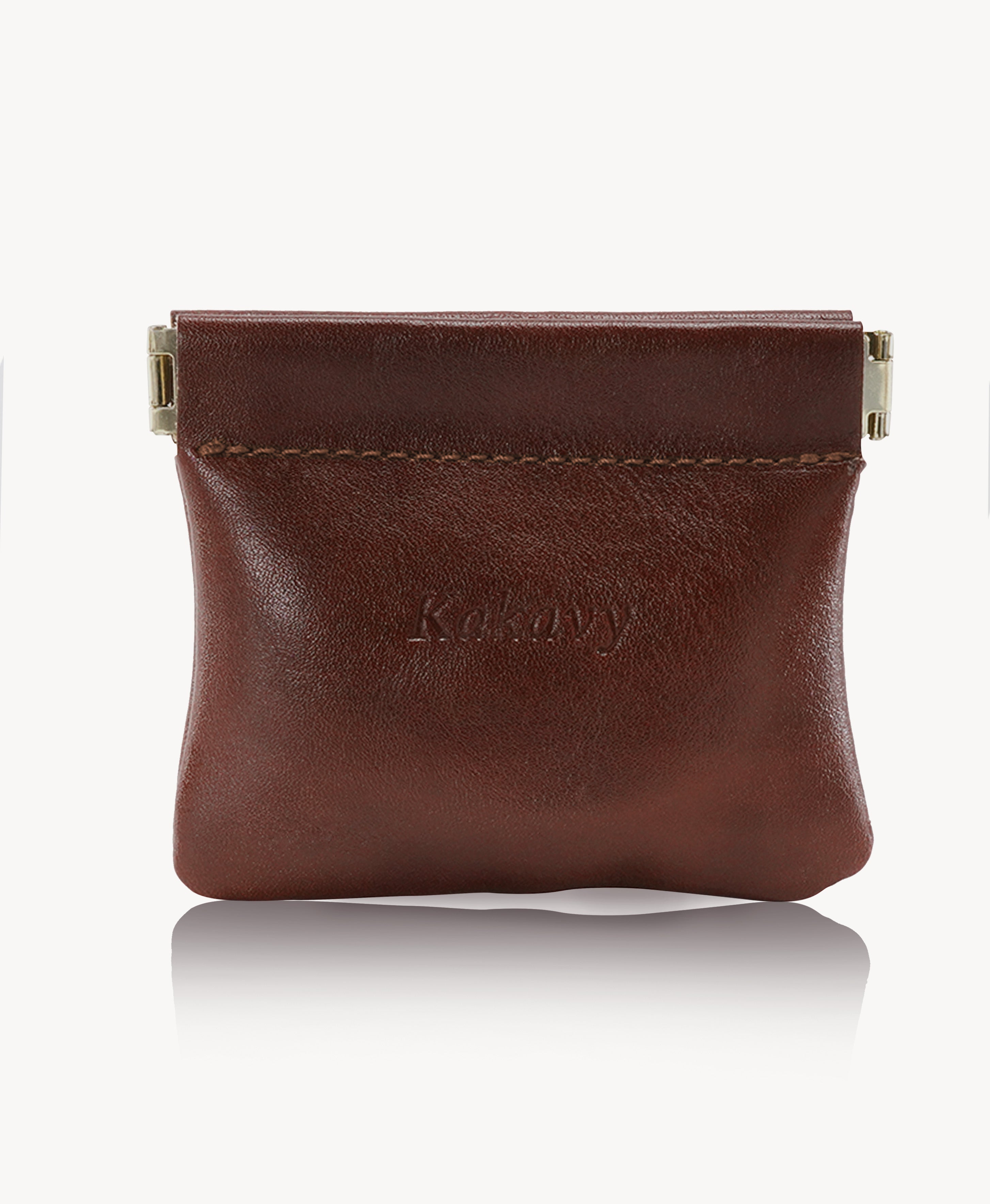 Brown Handcrafted Leather Spring-Top Coin Purse