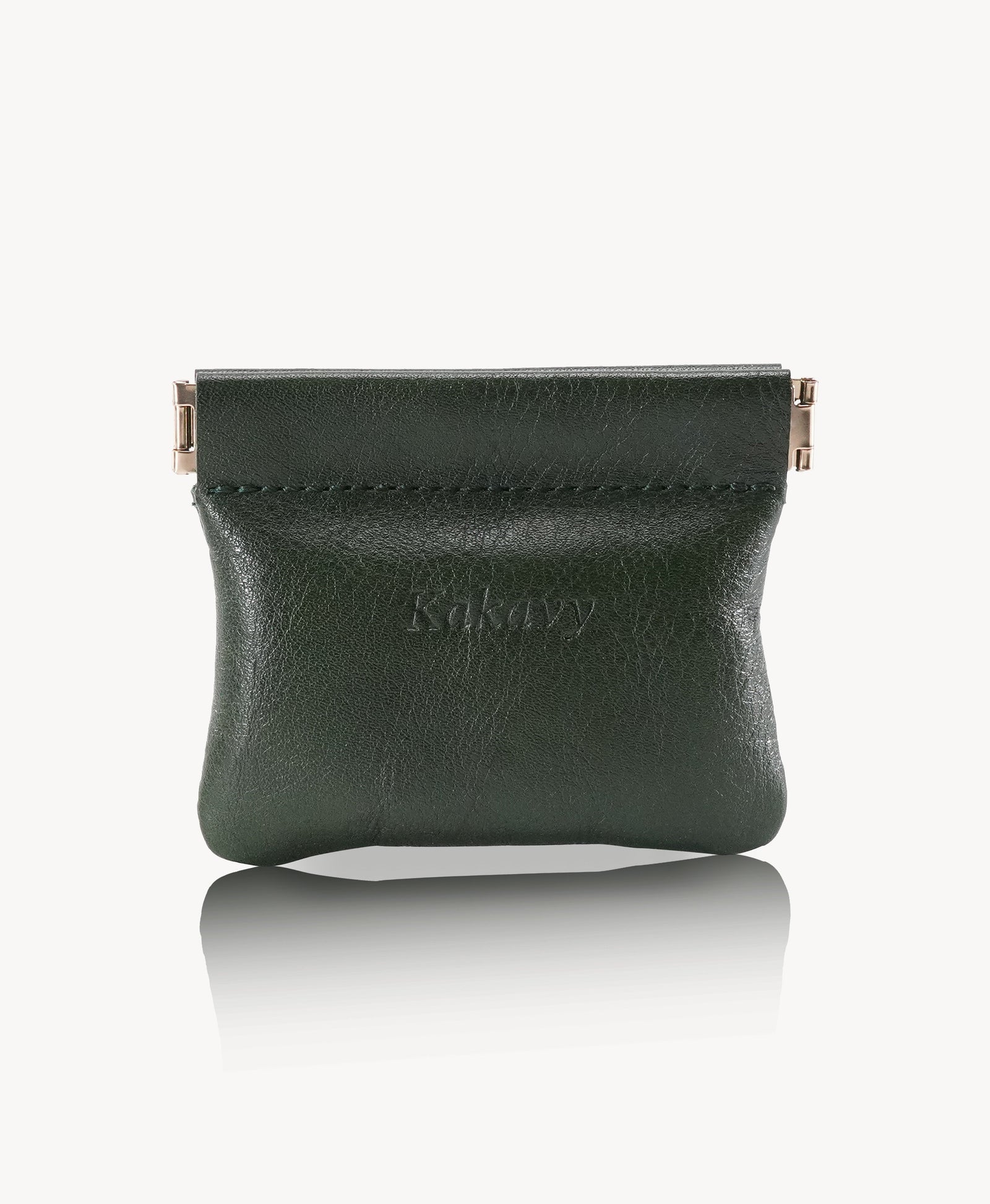 Green Handcrafted Leather Spring-Top Coin Purse