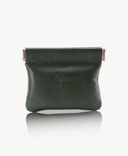Green Handcrafted Leather Spring-Top Coin Purse