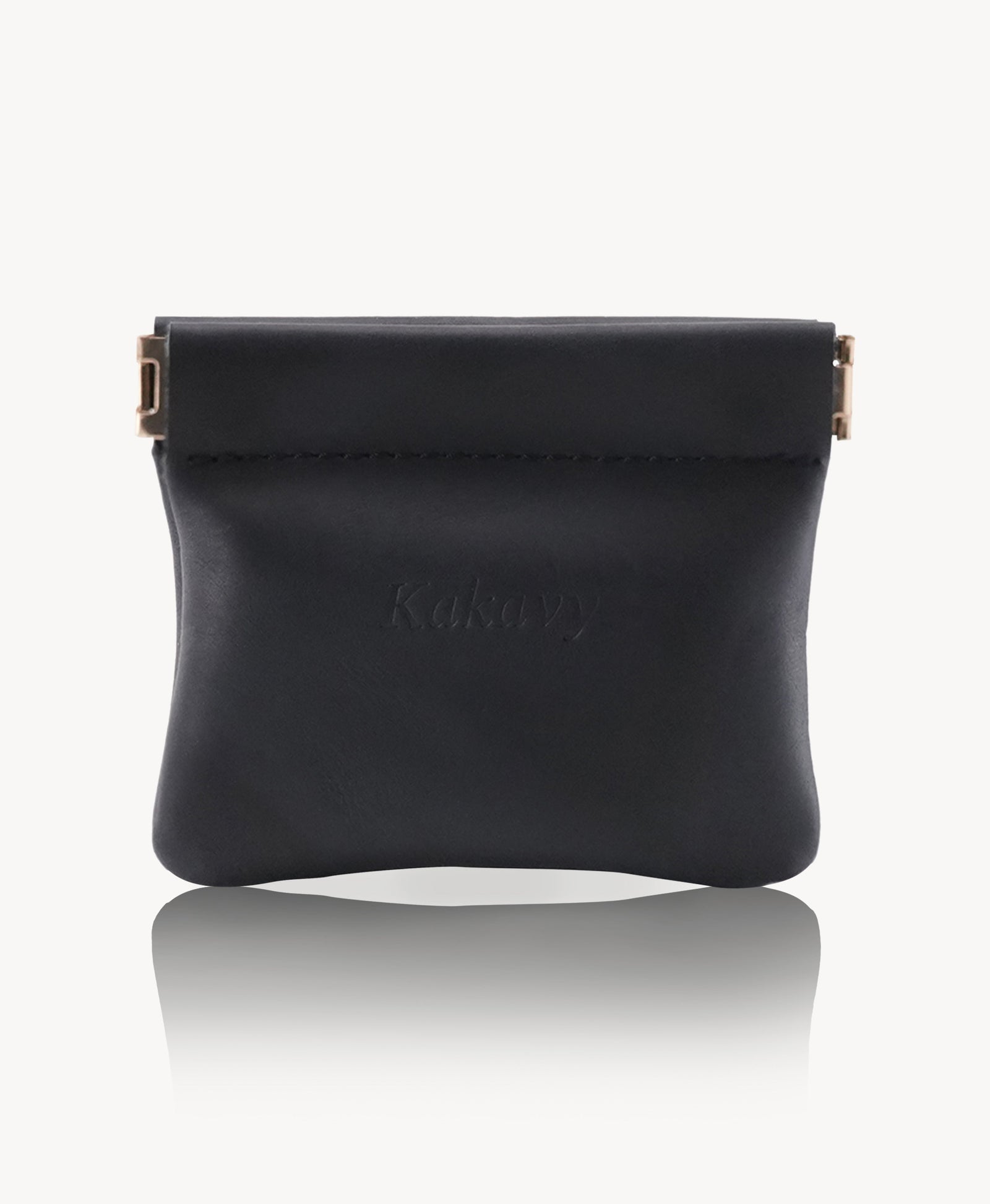 Black Handcrafted Leather Spring-Top Coin Purse
