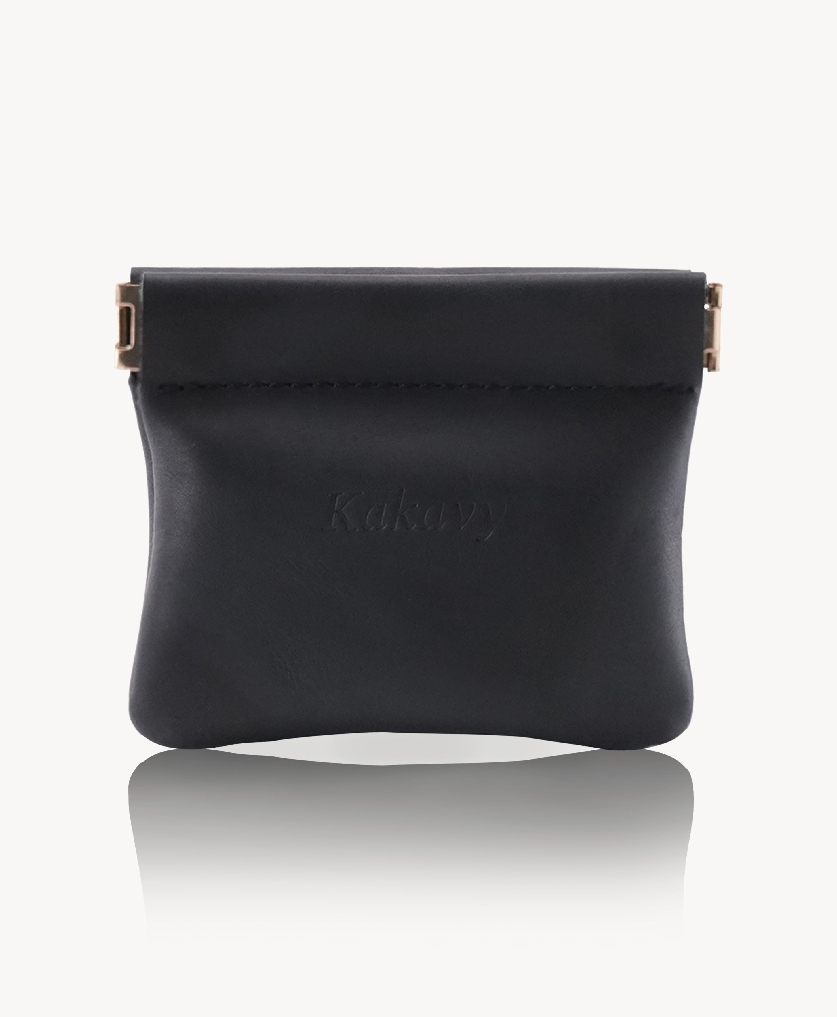 Black Handcrafted Leather Spring-Top Coin Purse