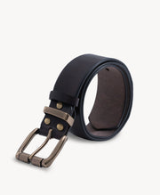 Dark Brown Vegetable-Tanned Top-Grain Leather Belt with Heavy Brass Buckle