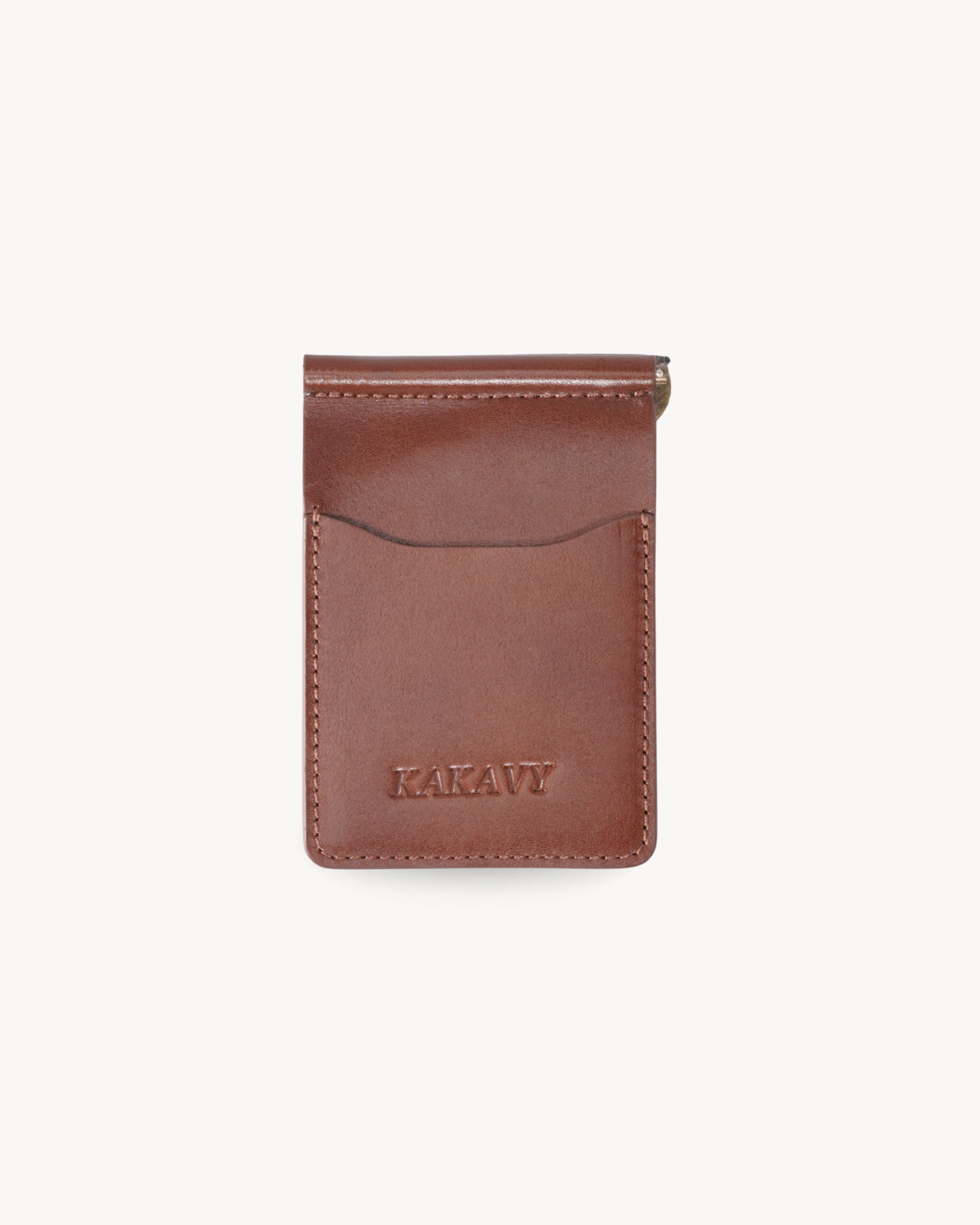 Brown Full-Grain Leather Money Clip Wallet