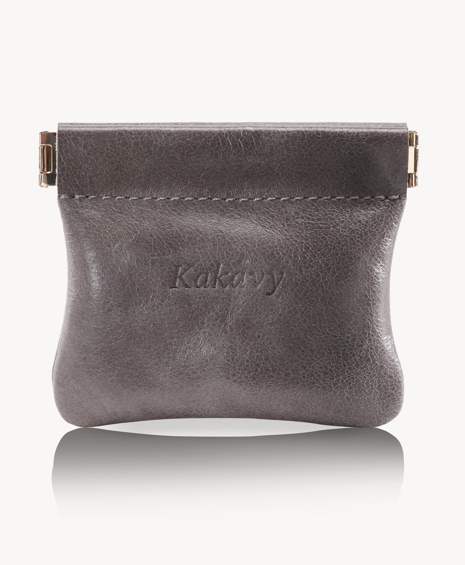 Grey Handcrafted Leather Spring-Top Coin Purse