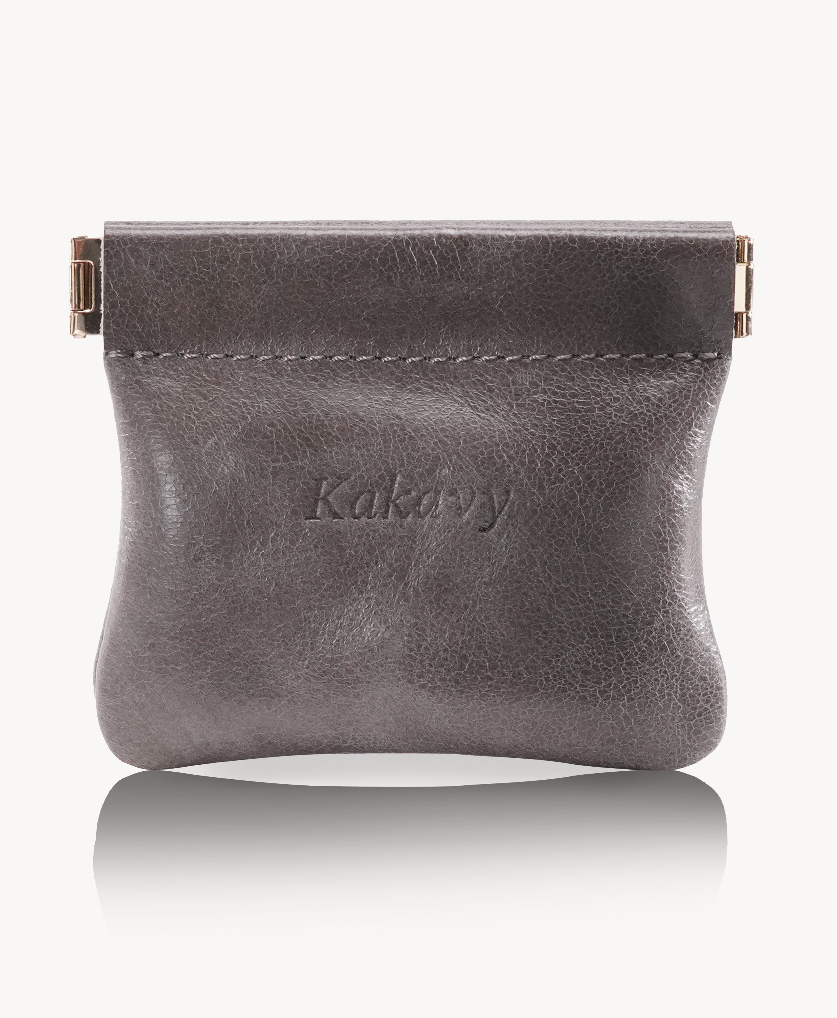 Grey Handcrafted Leather Spring-Top Coin Purse