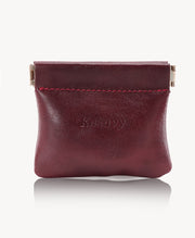 Red Handcrafted Leather Spring-Top Coin Purse