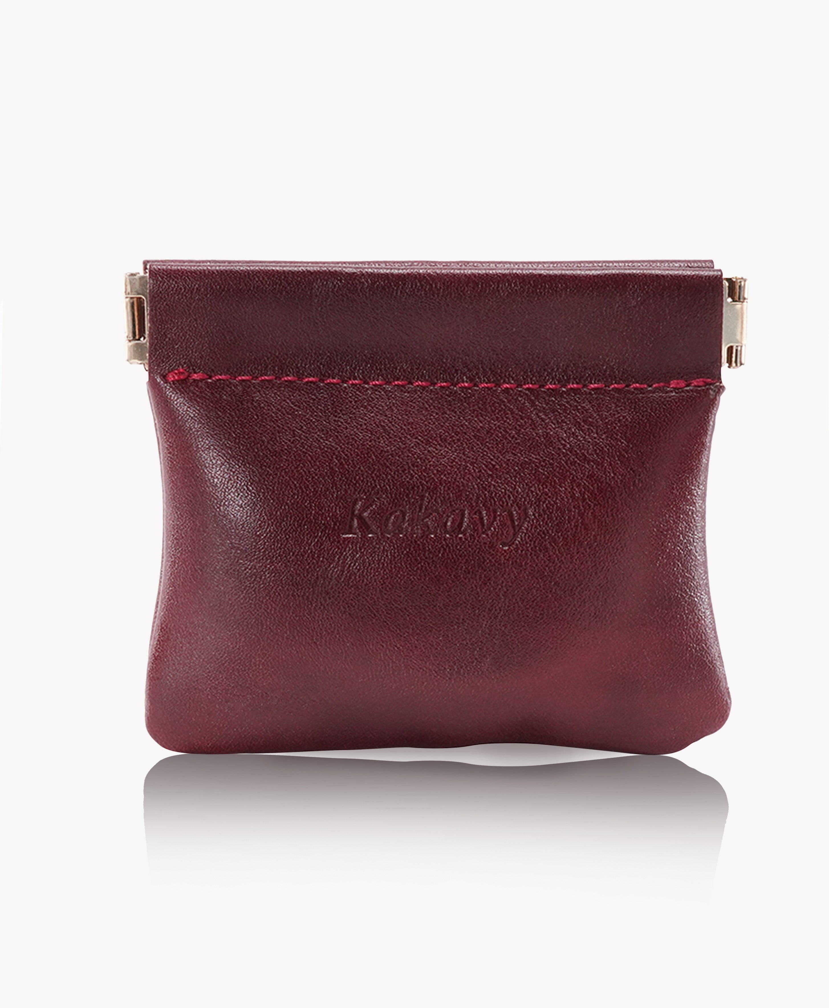 Red Handcrafted Leather Spring-Top Coin Purse
