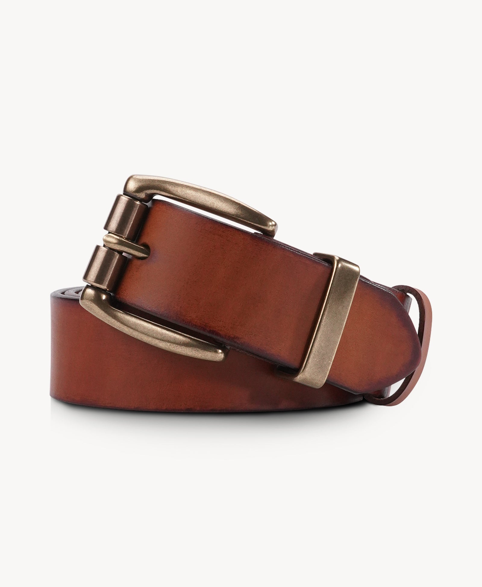 Chestnut Vegetable-Tanned Top-Grain Leather Belt with Heavy Brass Buckle - product view 5
