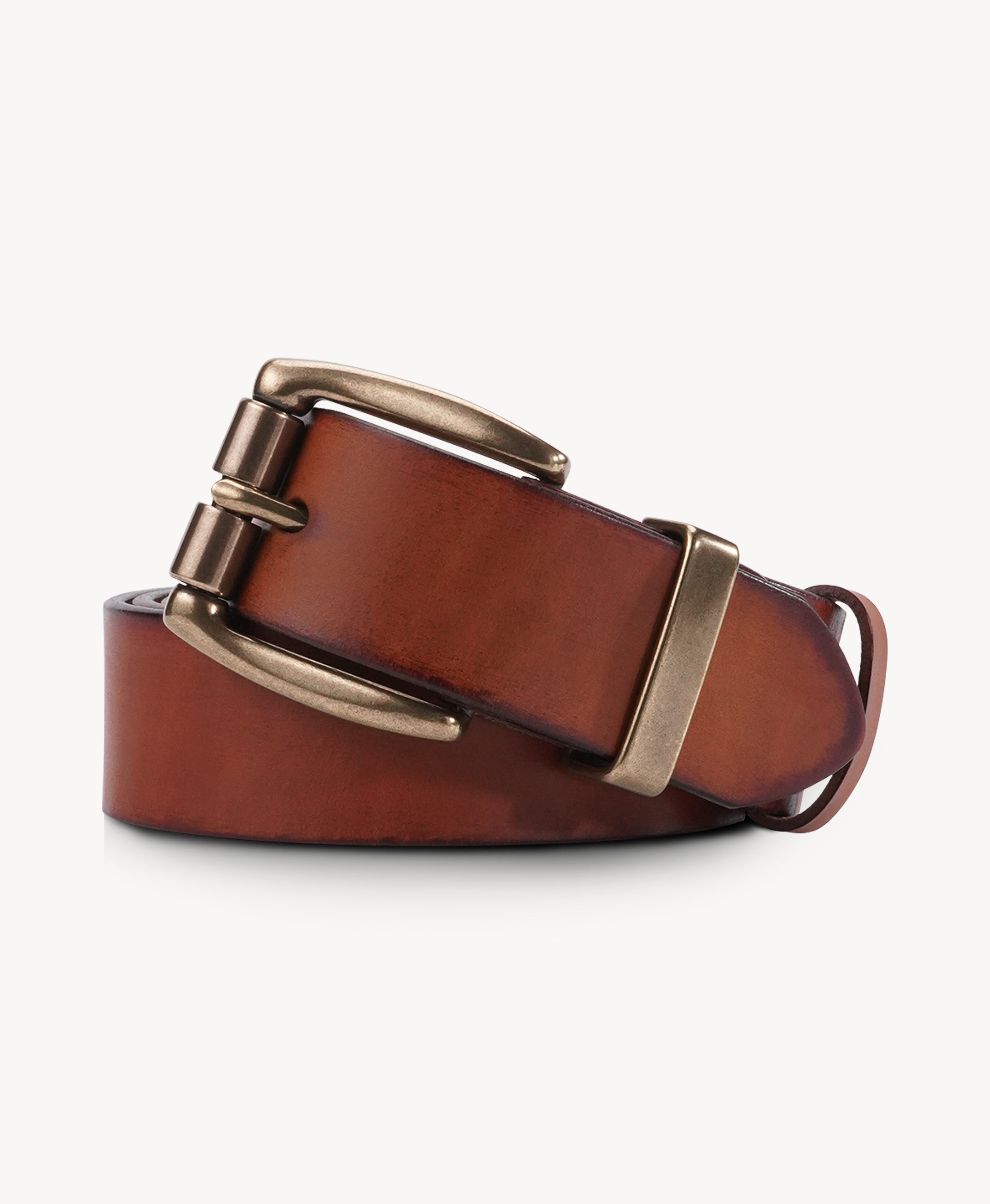 Chestnut Vegetable-Tanned Top-Grain Leather Belt with Heavy Brass Buckle - product view 5