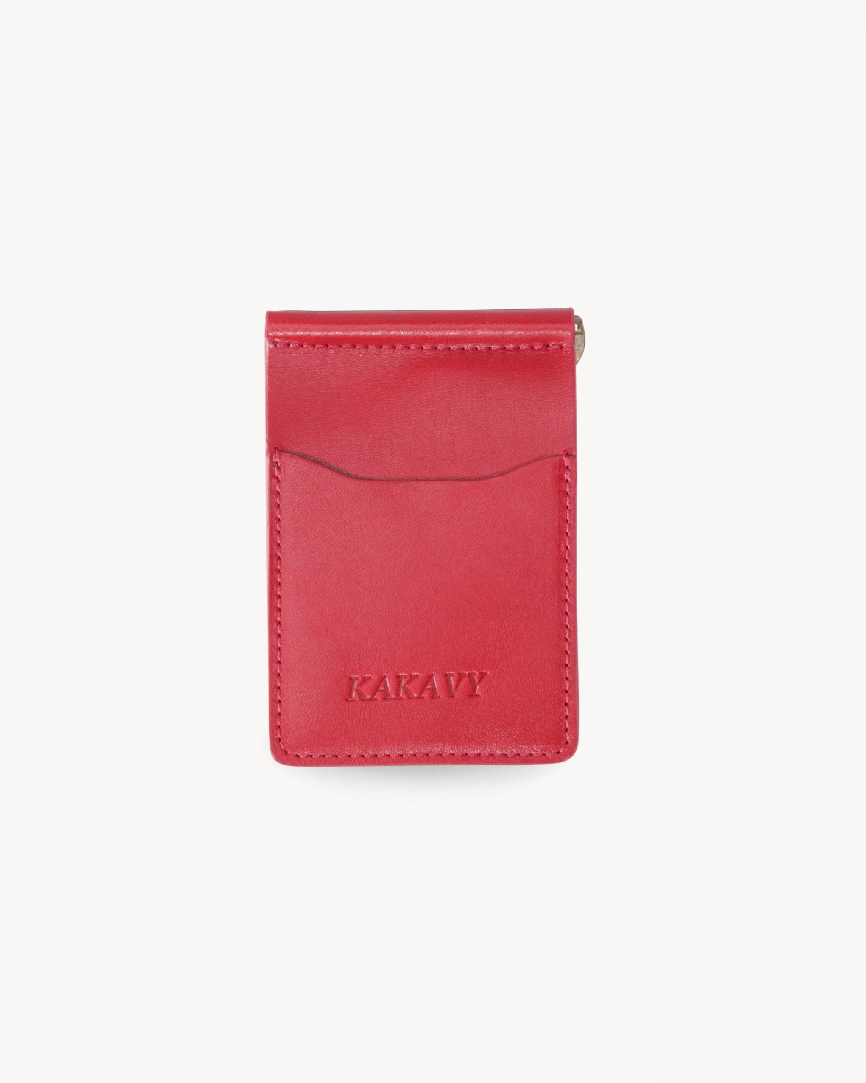 Red Full-Grain Leather Money Clip Wallet