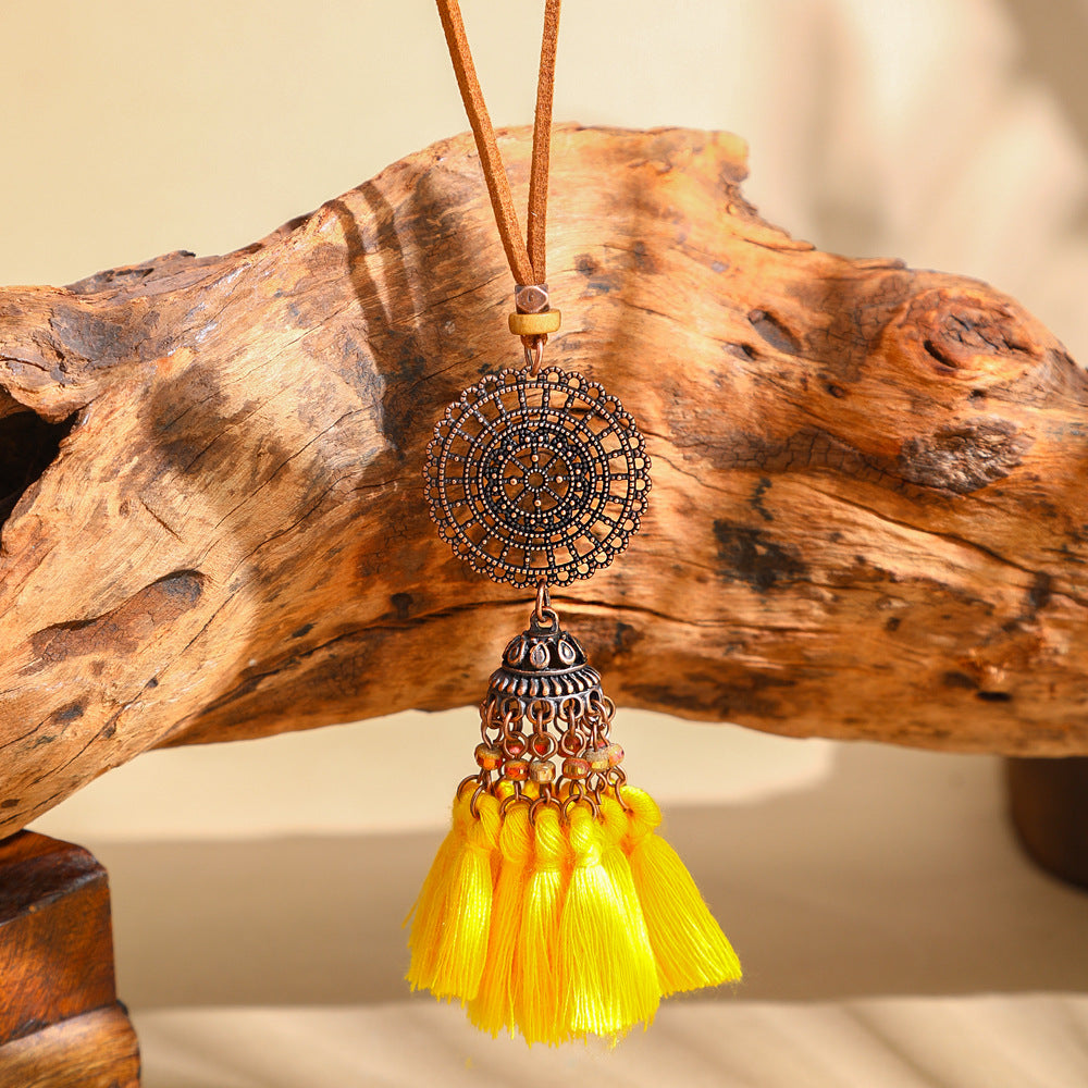 Boho-chic vintage trä lager tofs halsband med örhängen 319