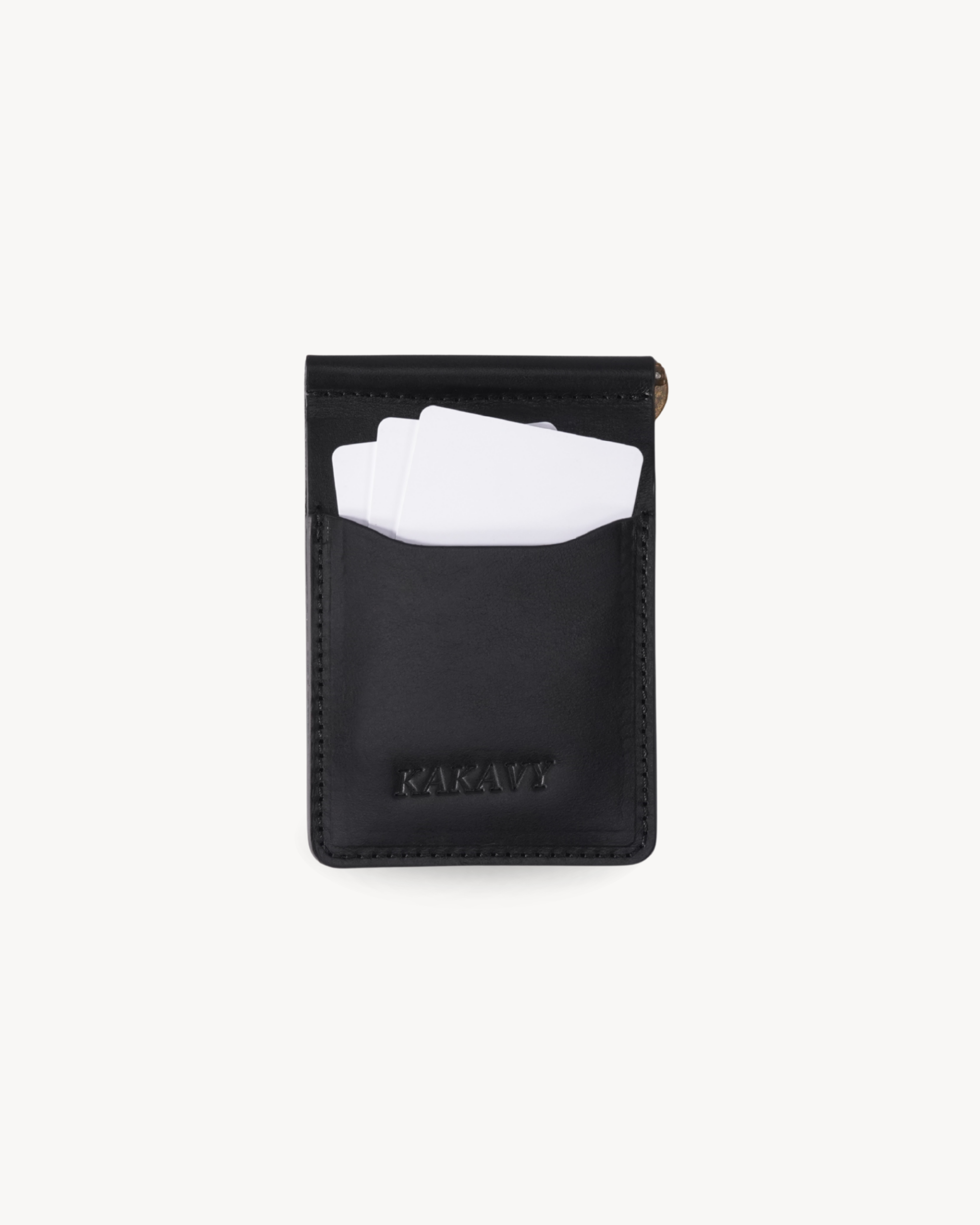 Black Full-Grain Leather Money Clip Wallet detail view 2