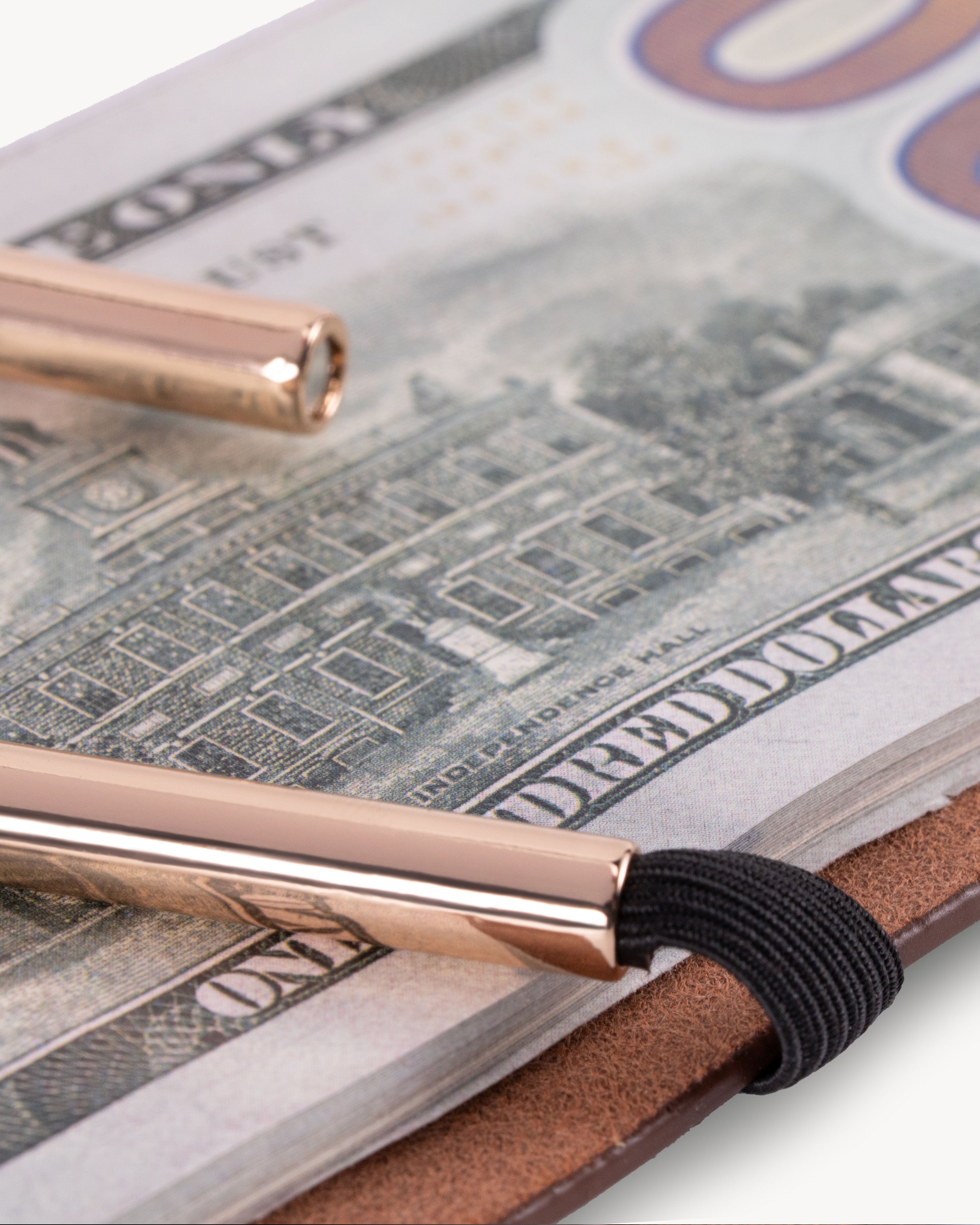 Brown full grain leather cash wrap wallet detail view 7