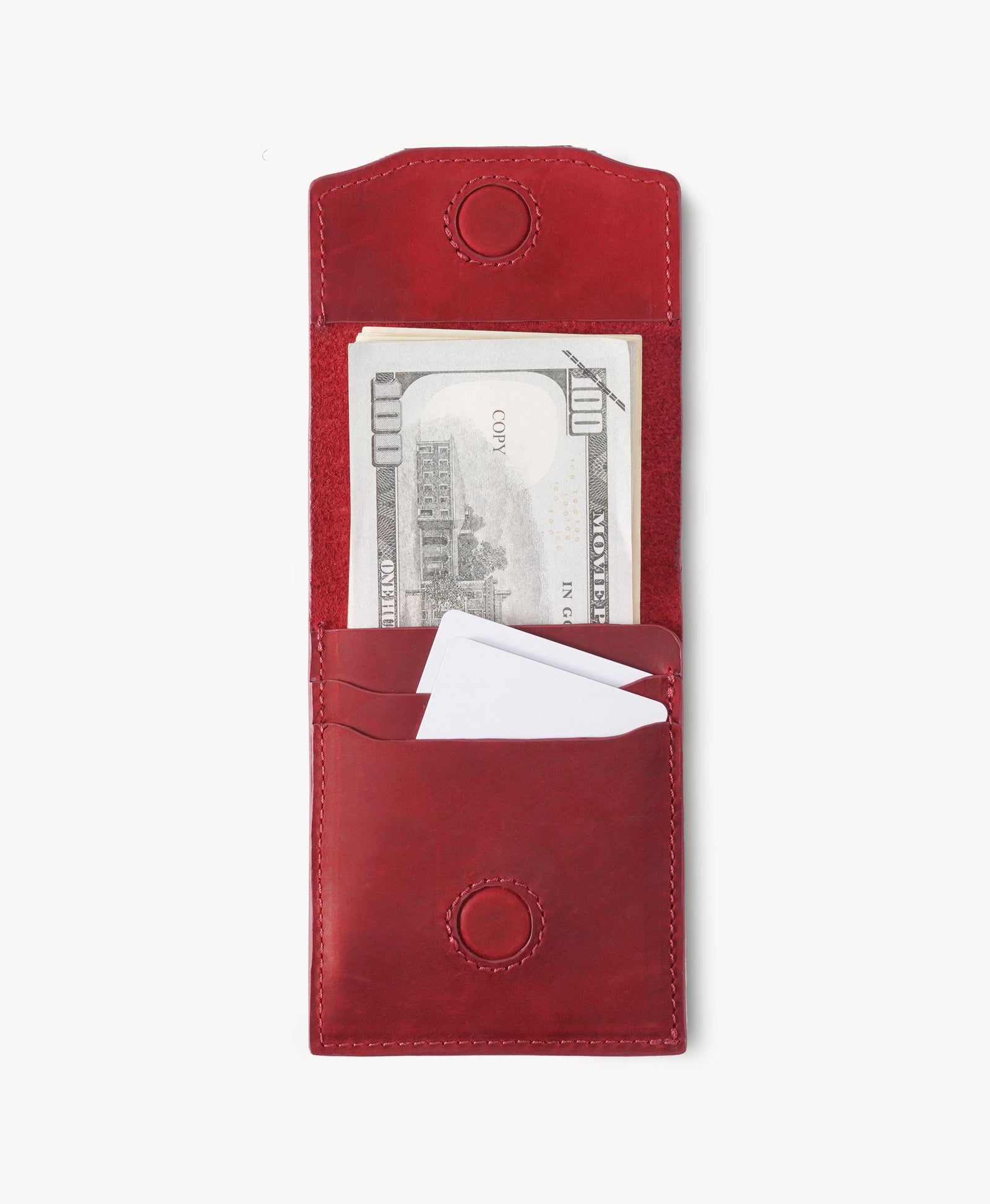 Red Full-Grain Leather Snap Wallet detail view 5
