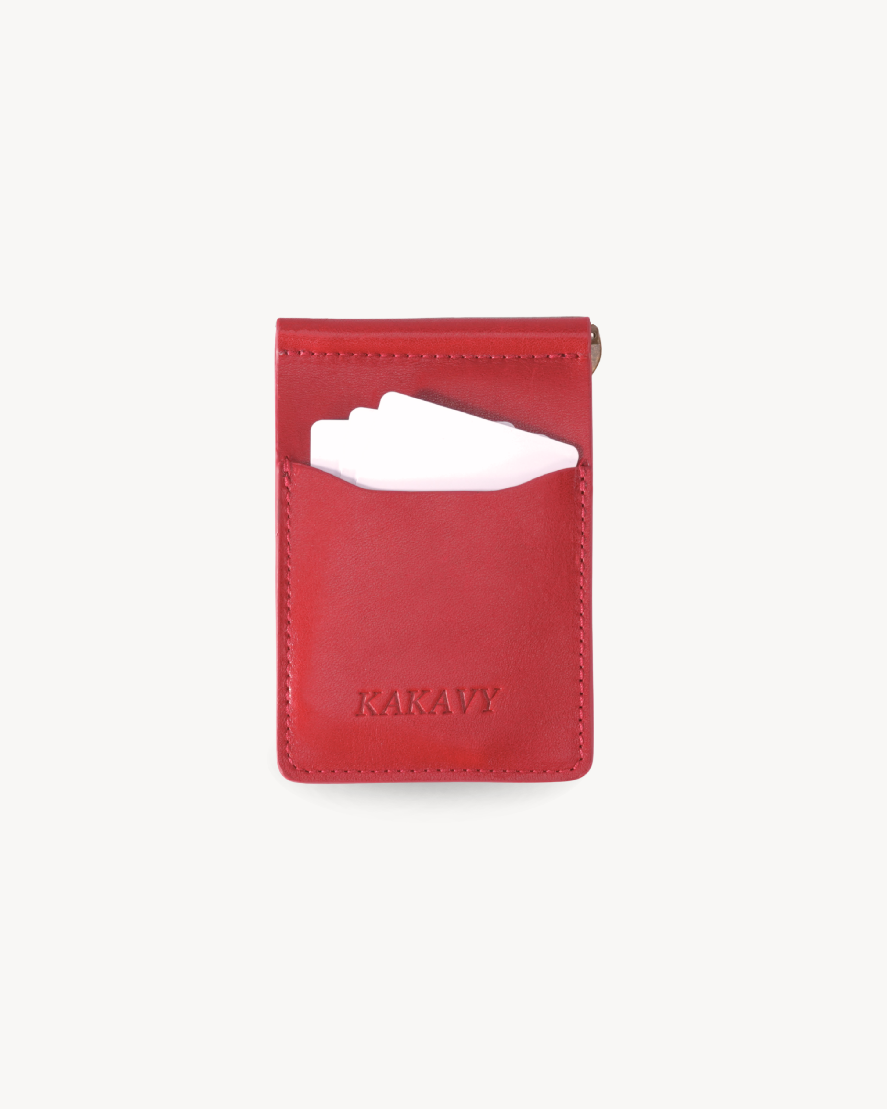 Red Full-Grain Leather Money Clip Wallet detail view 2