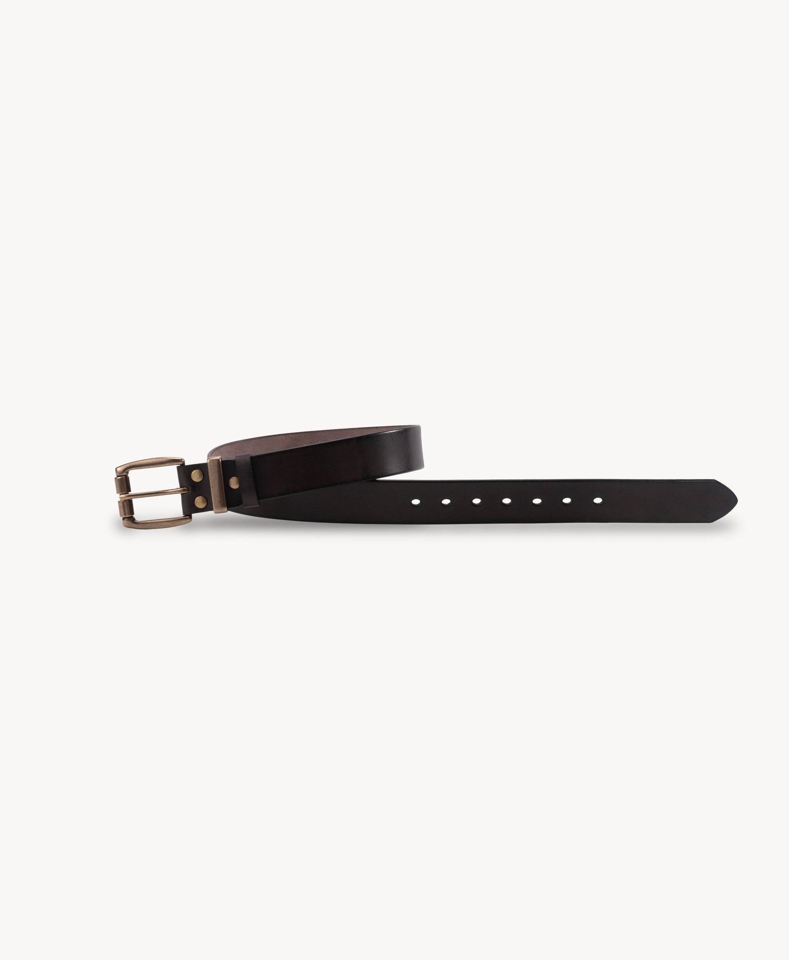 Black Vegetable-Tanned Top-Grain Leather Belt with Heavy Brass Buckle - product view 2