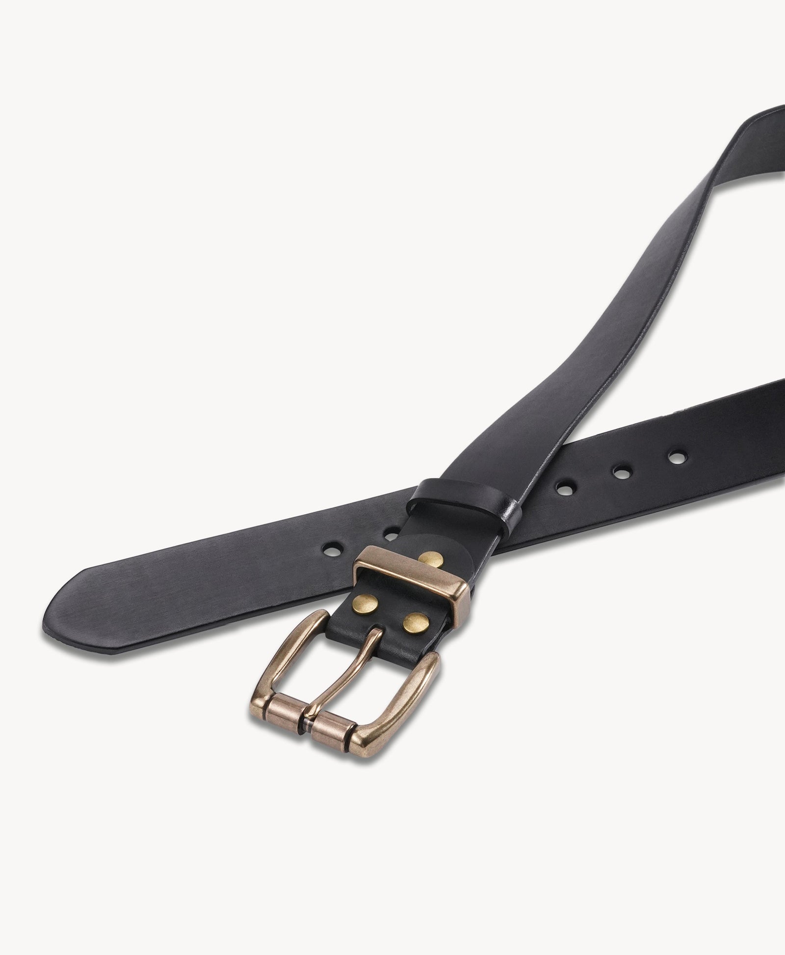Black Vegetable-Tanned Top-Grain Leather Belt with Heavy Brass Buckle - product view 7
