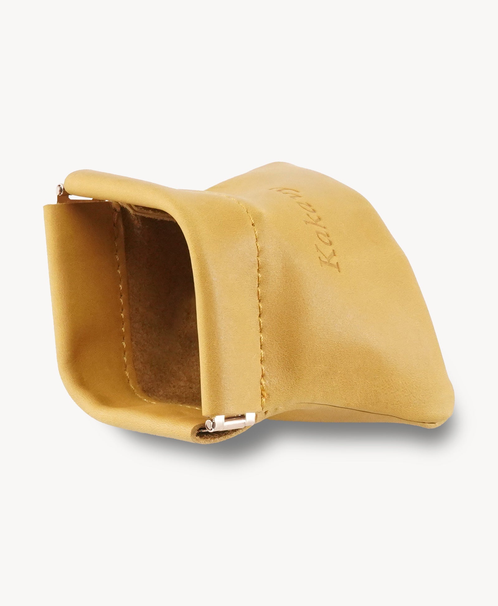 Yellow Handcrafted Leather Spring-Top Coin Purse - product view 3