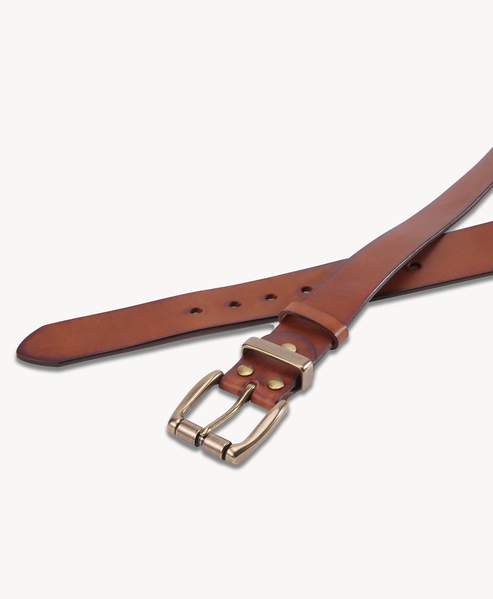 Chestnut Vegetable-Tanned Top-Grain Leather Belt with Heavy Brass Buckle - product view 6