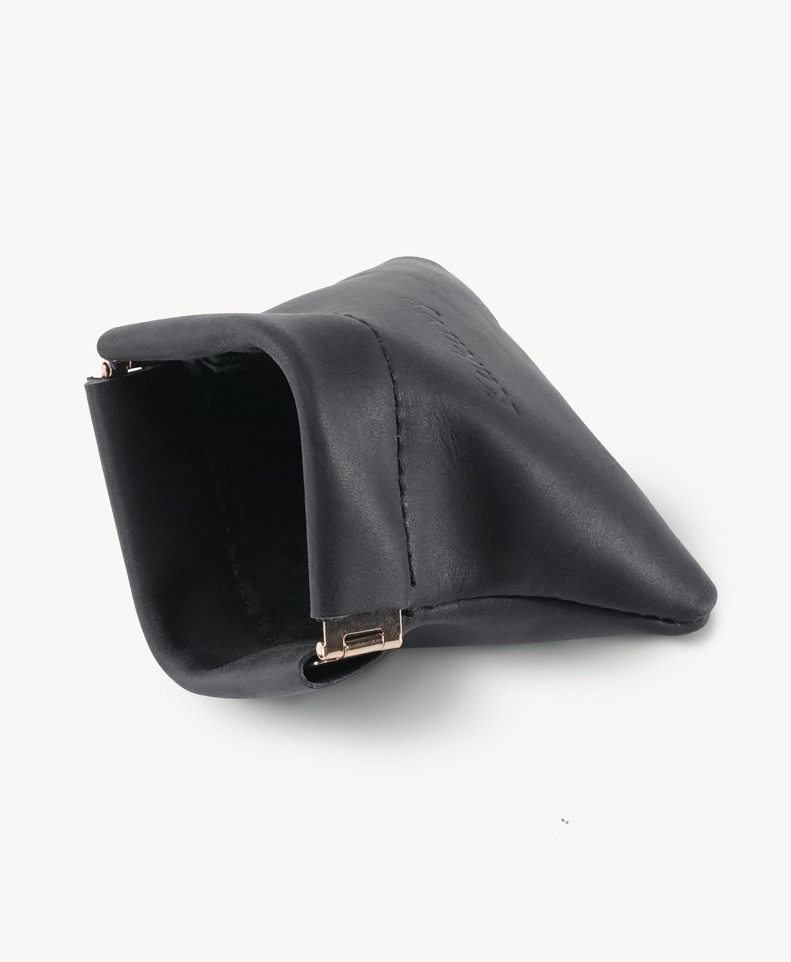 Black Handcrafted Leather Spring-Top Coin Purse - product view 2