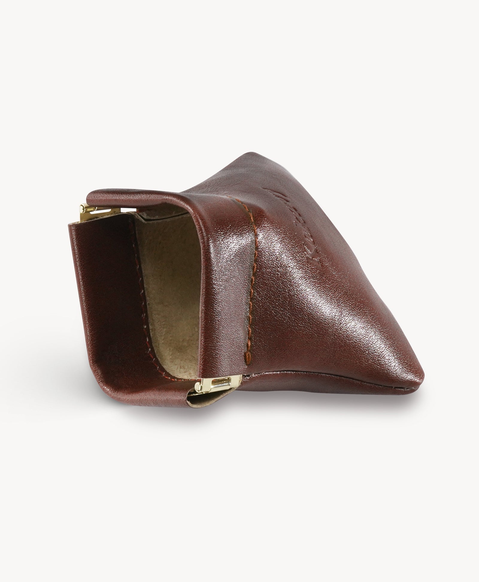Brown Handcrafted Leather Spring-Top Coin Purse - product view 2