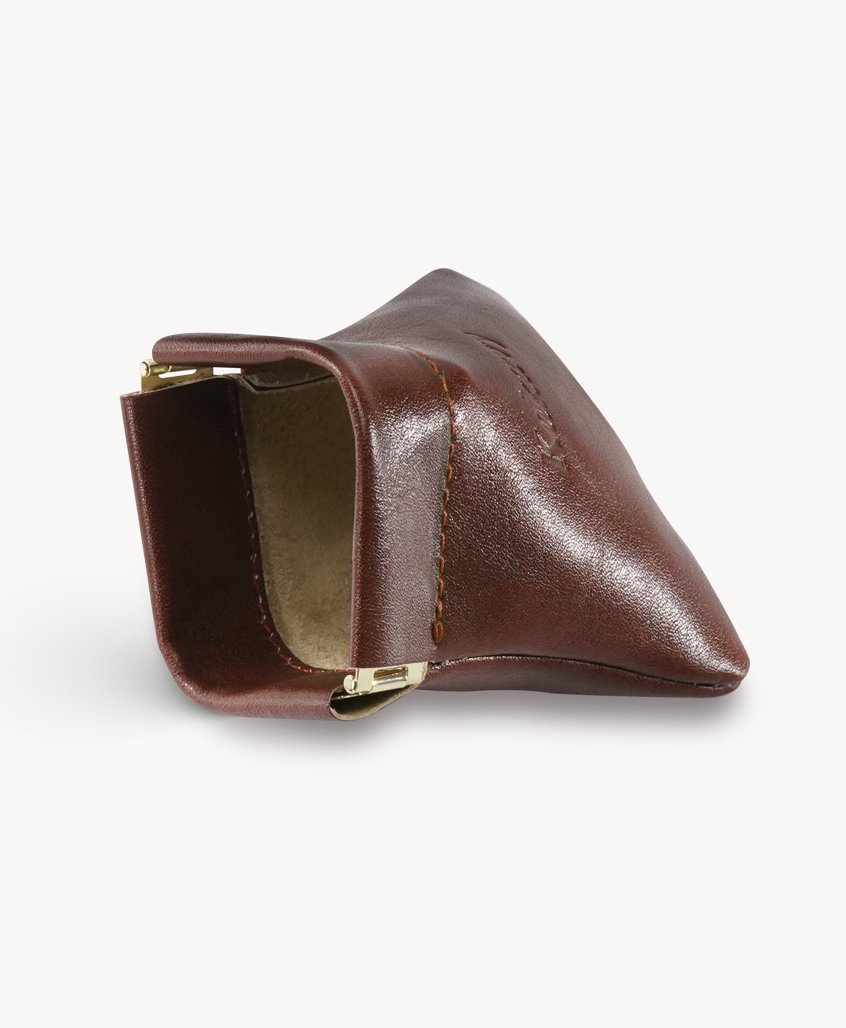 Brown Handcrafted Leather Spring-Top Coin Purse - product view 2
