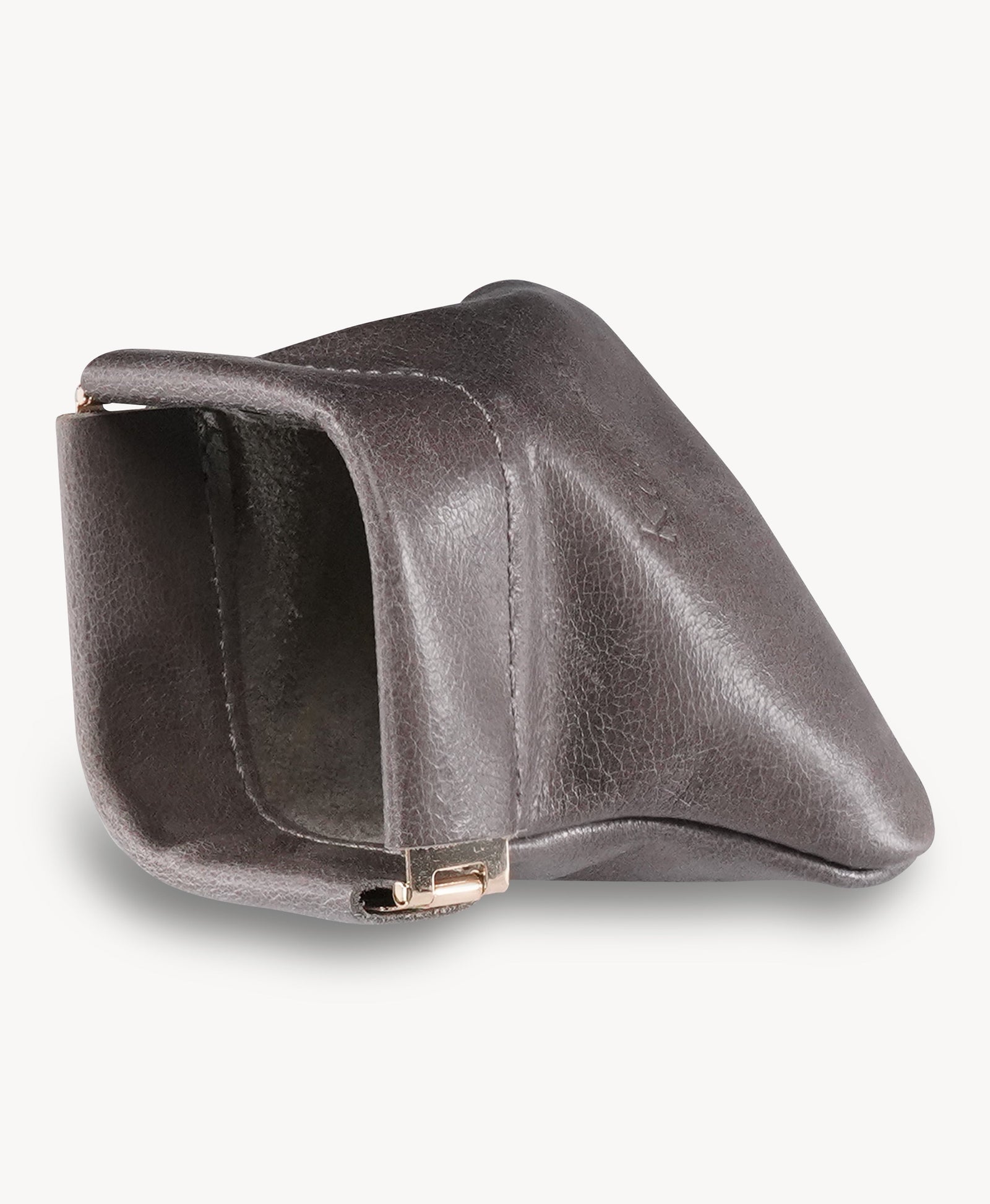 Grey Handcrafted Leather Spring-Top Coin Purse - product view 2