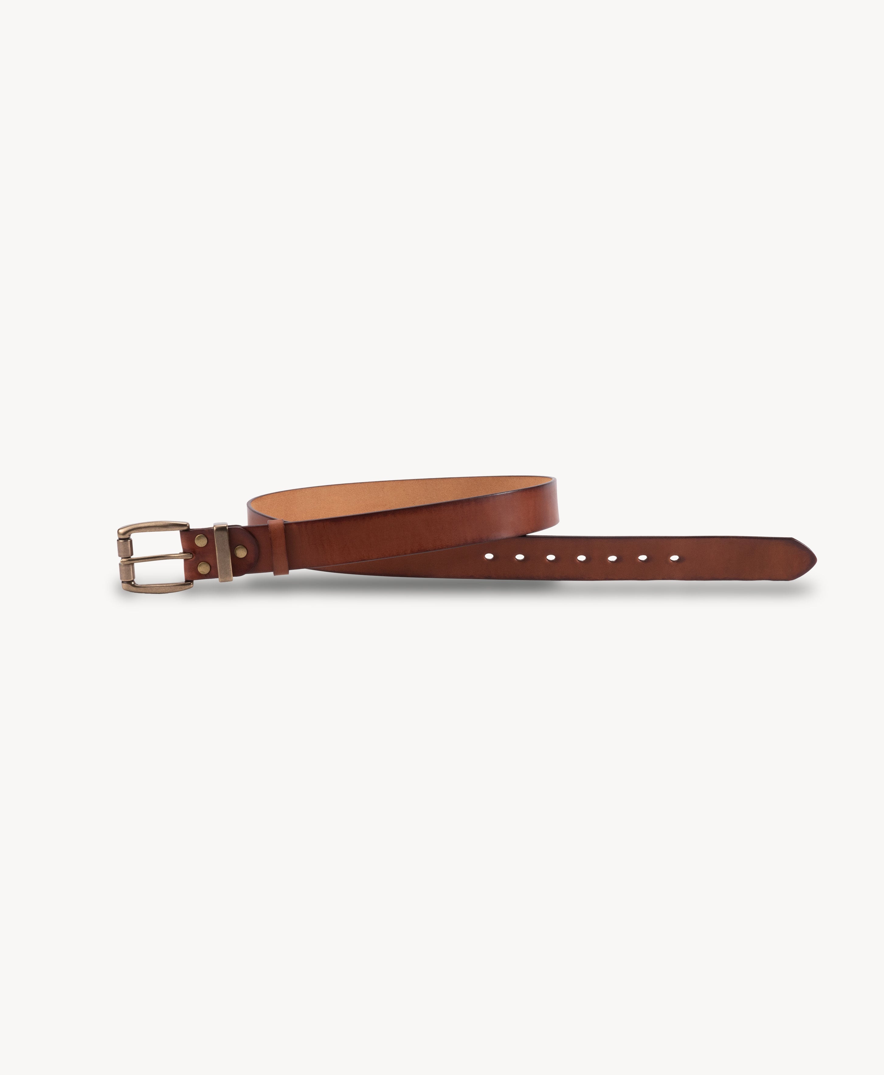Chestnut Vegetable-Tanned Top-Grain Leather Belt with Heavy Brass Buckle - product view 4