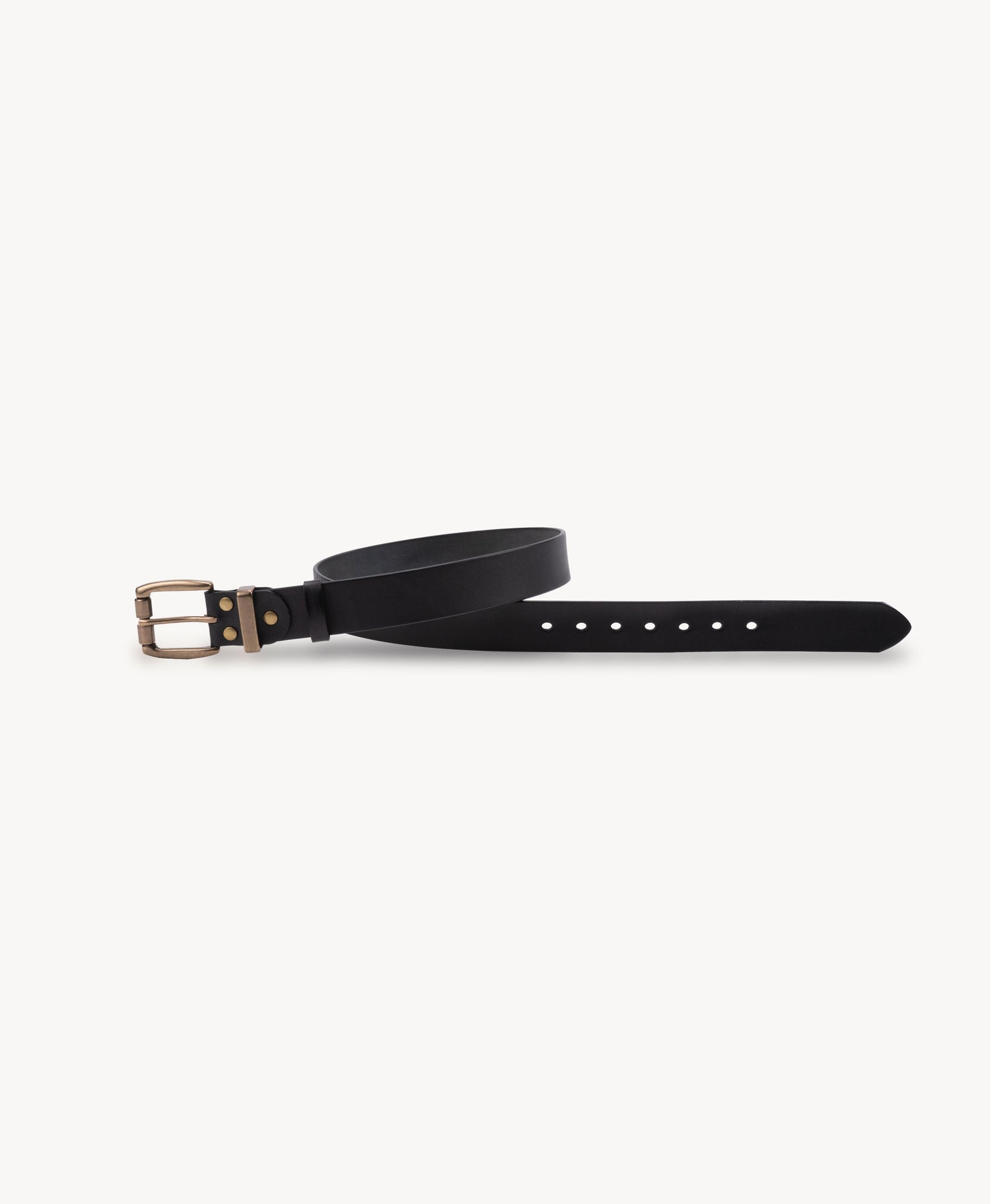Black Vegetable-Tanned Top-Grain Leather Belt with Heavy Brass Buckle - product view 4