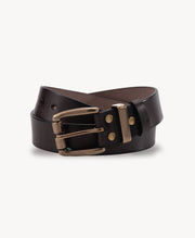 Dark Brown Vegetable-Tanned Top-Grain Leather Belt with Heavy Brass Buckle - product view 2
