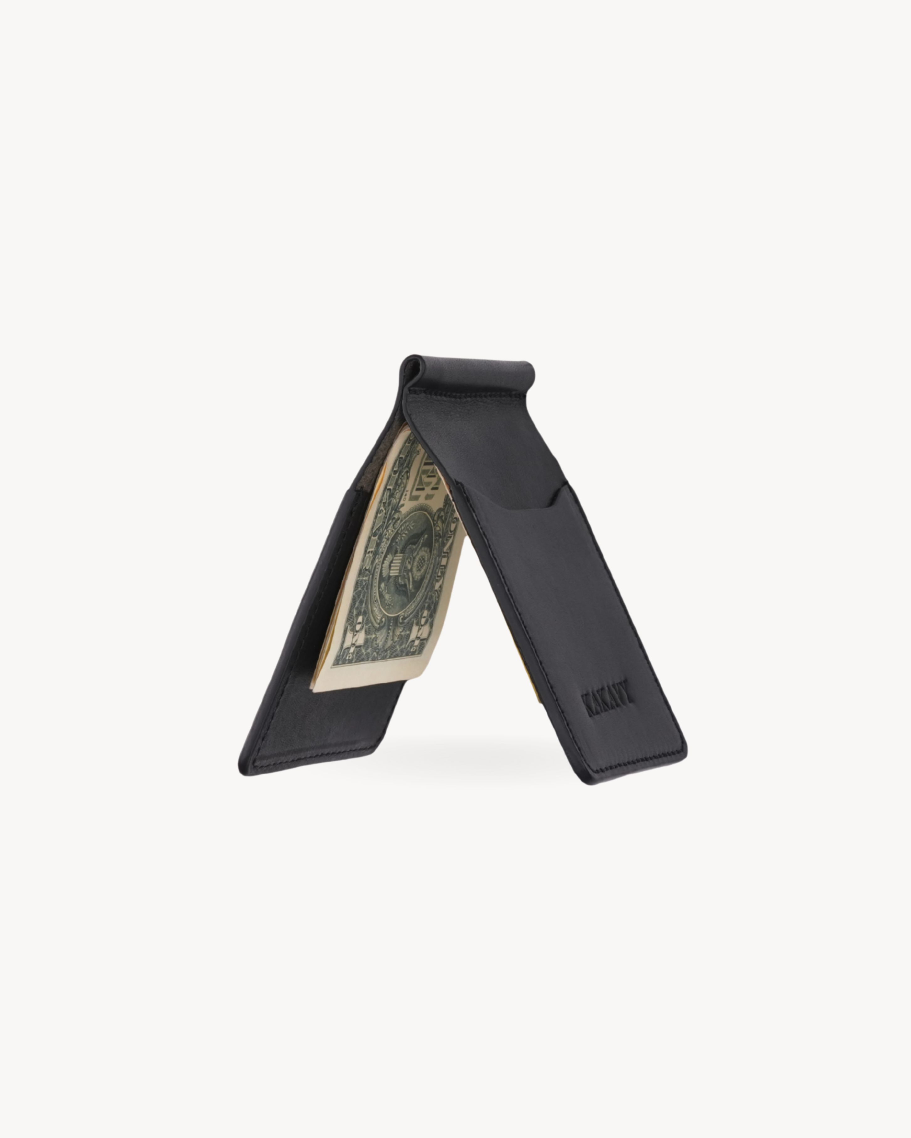 Black Full-Grain Leather Money Clip Wallet detail view 3