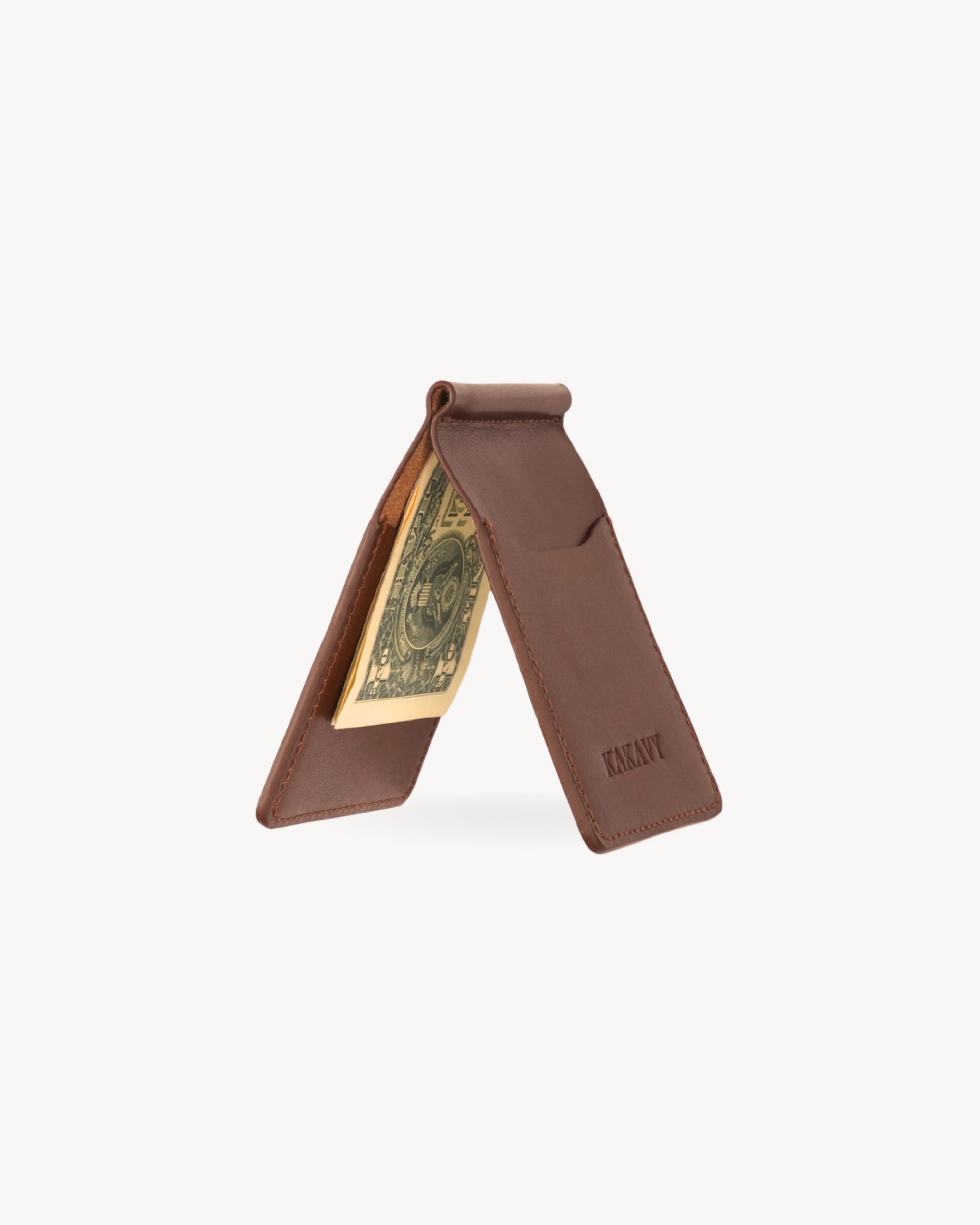 Brown Full-Grain Leather Money Clip Wallet detail view 6