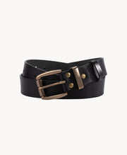Black Vegetable-Tanned Top-Grain Leather Belt with Heavy Brass Buckle - product view 3