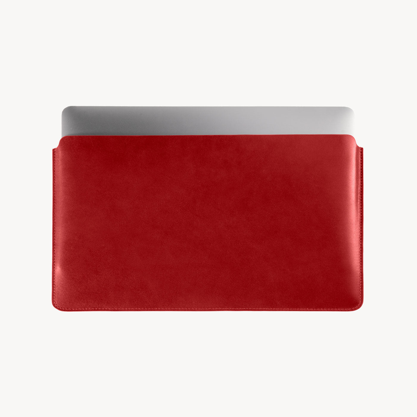 Red full grain leather sleeve detail view 2