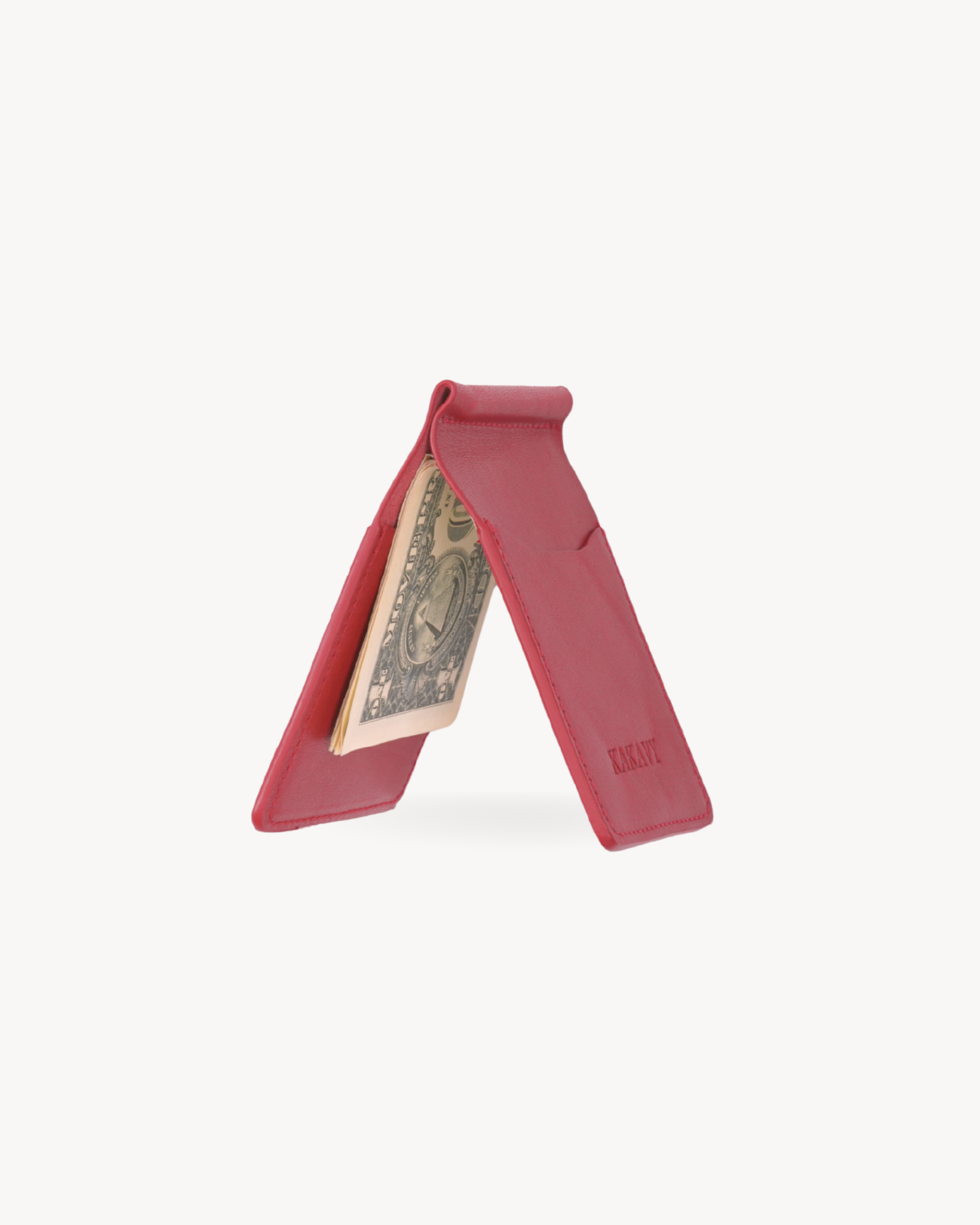 Red Full-Grain Leather Money Clip Wallet detail view 4