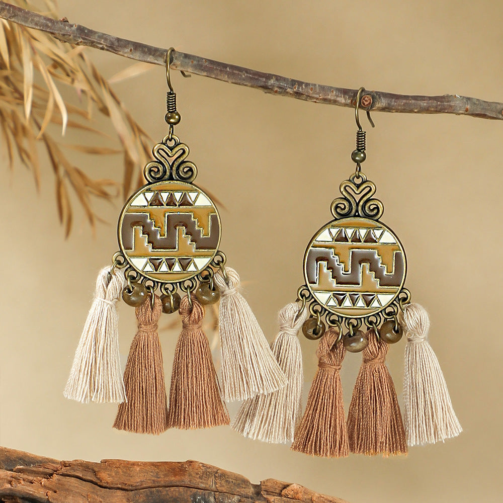 Conjunto de joyería bohemia vintage de madera para mujer – Collar & Pendientes