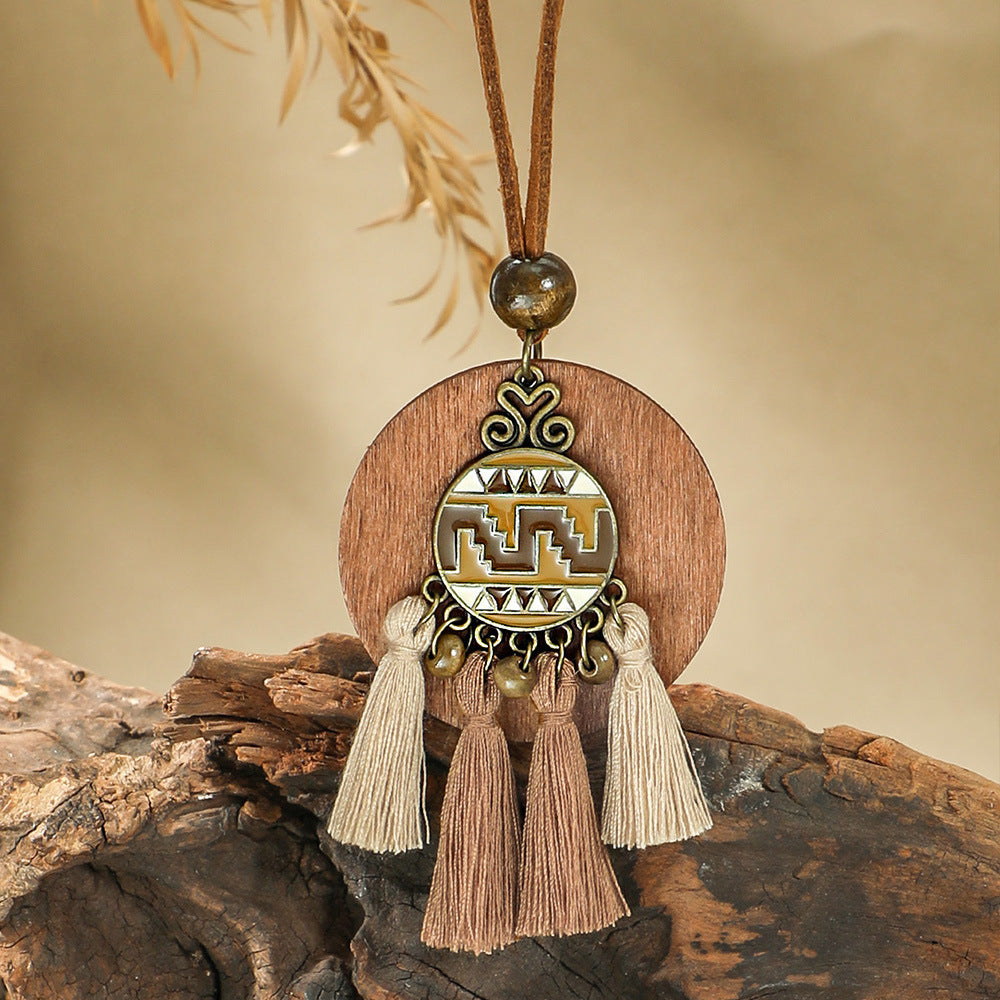 Conjunto de joyería bohemia vintage de madera para mujer – Collar & Pendientes