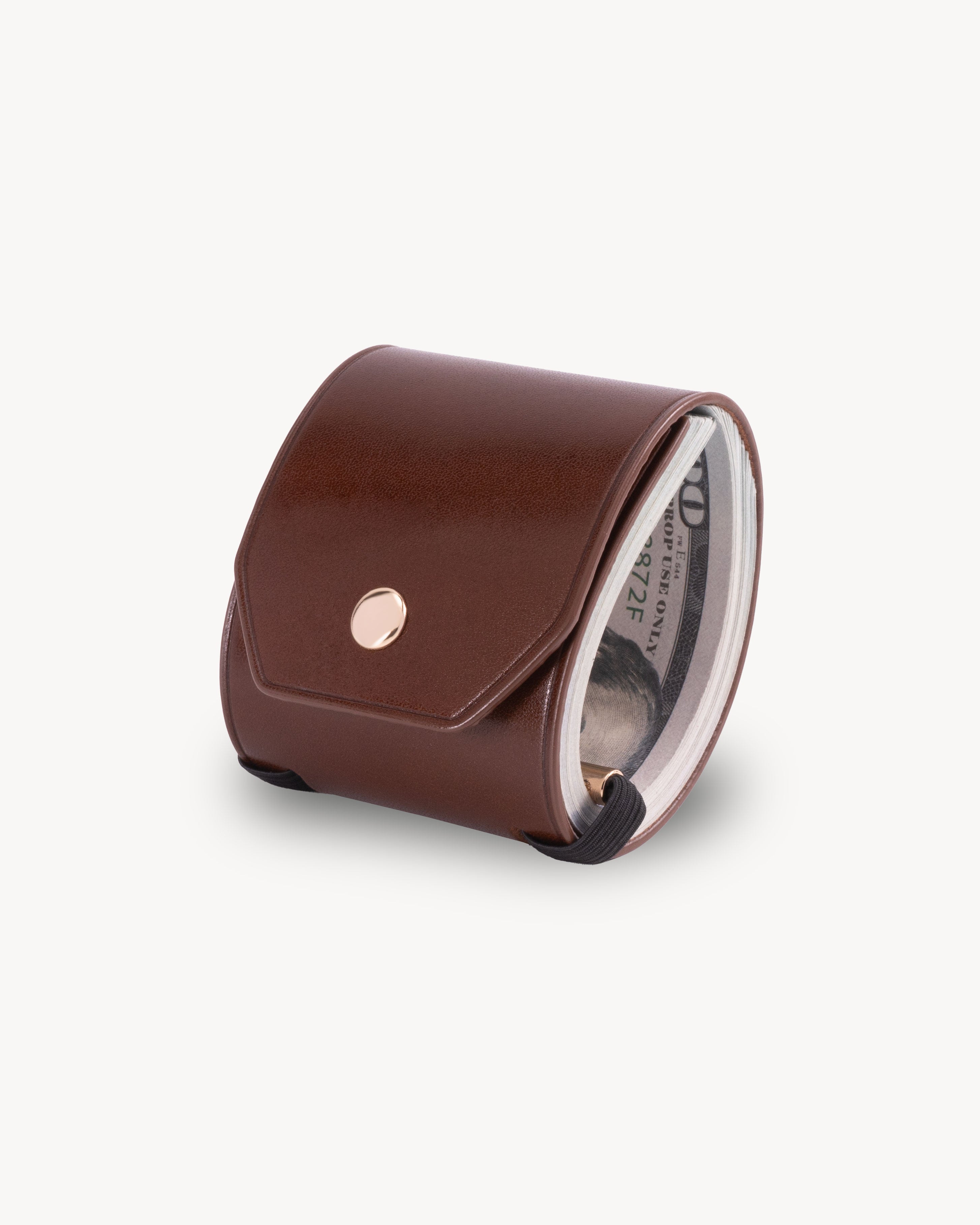 Brown full grain leather cash wrap wallet