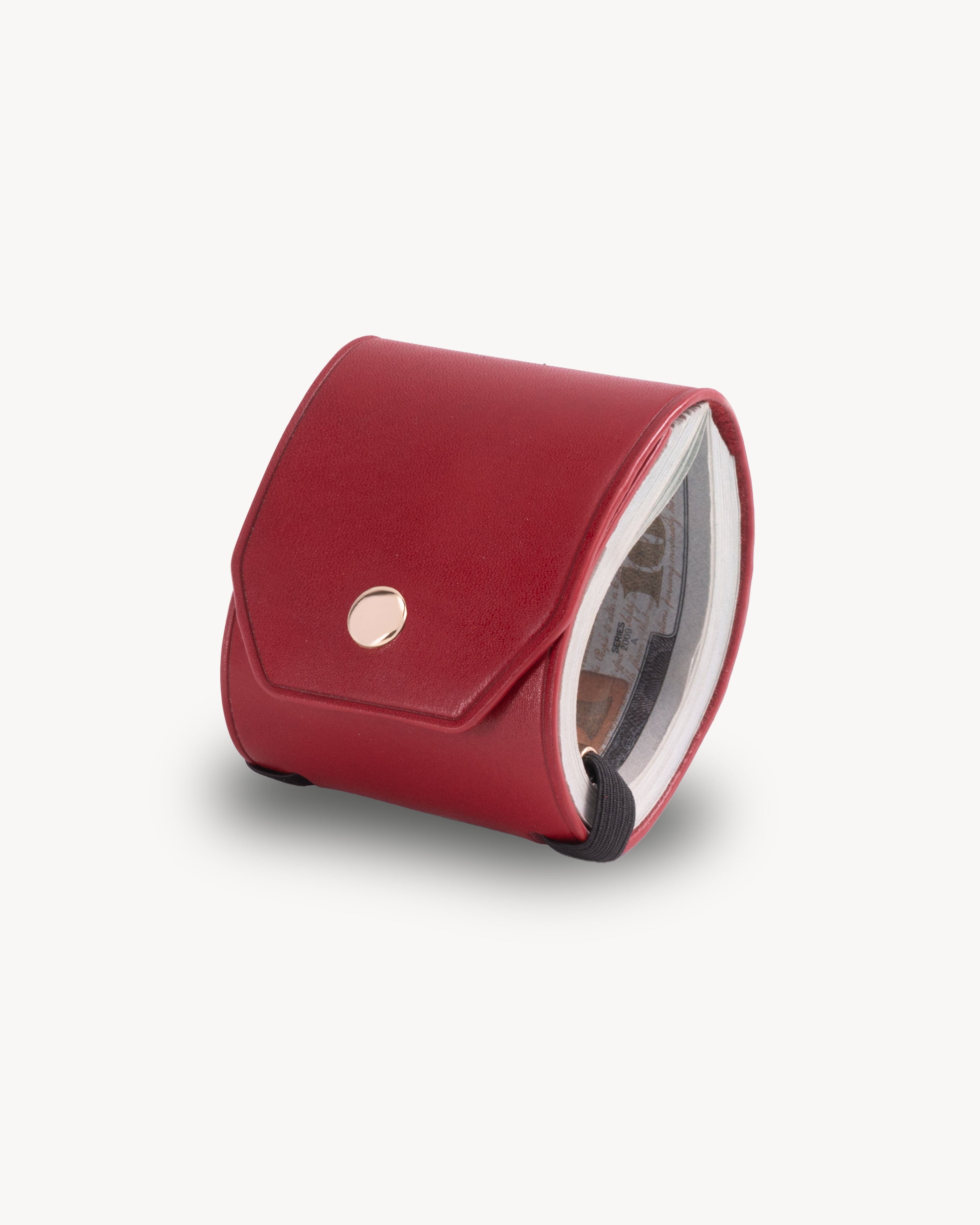Red full grain leather cash wrap wallet