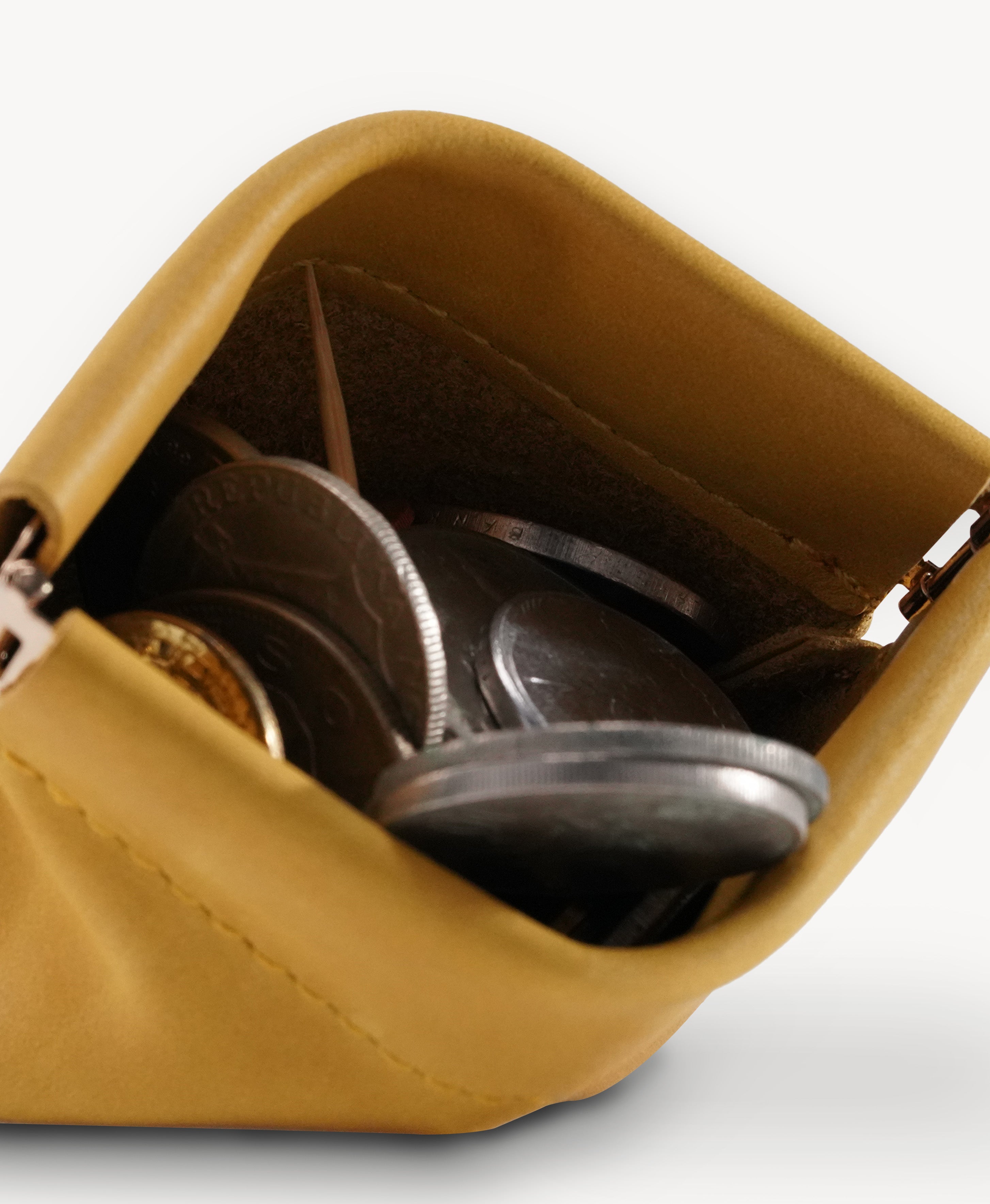 Yellow Handcrafted Leather Spring-Top Coin Purse - product view 2