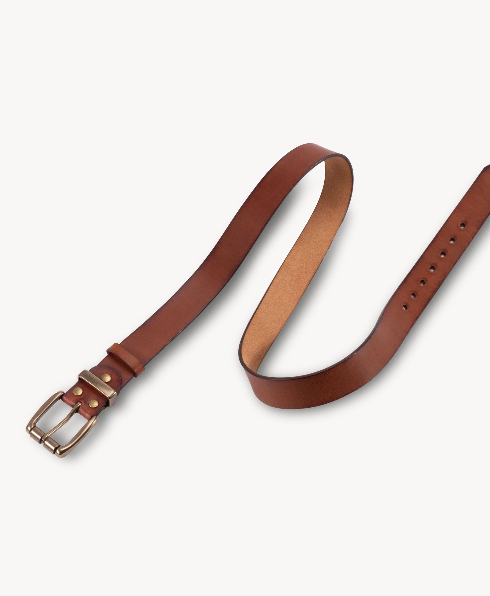 Chestnut Vegetable-Tanned Top-Grain Leather Belt with Heavy Brass Buckle - product view 3