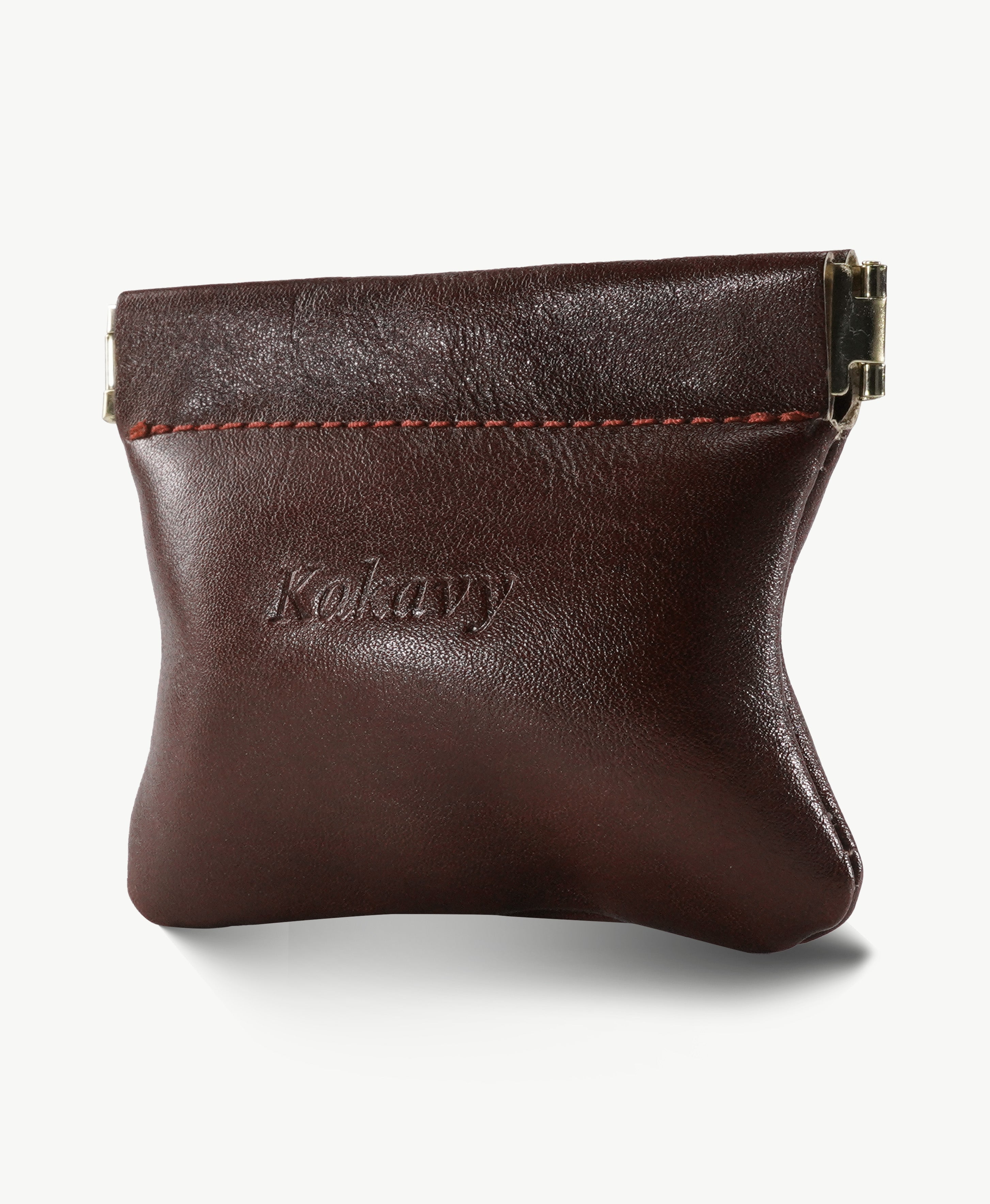 Brown Handcrafted Leather Spring-Top Coin Purse - product view 5